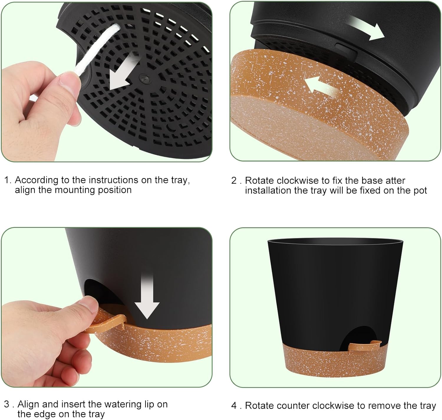 Detalle de YNNICO 6-Piece Self-Watering Planter Set, Black Plastic Pots, 5–8 Inches