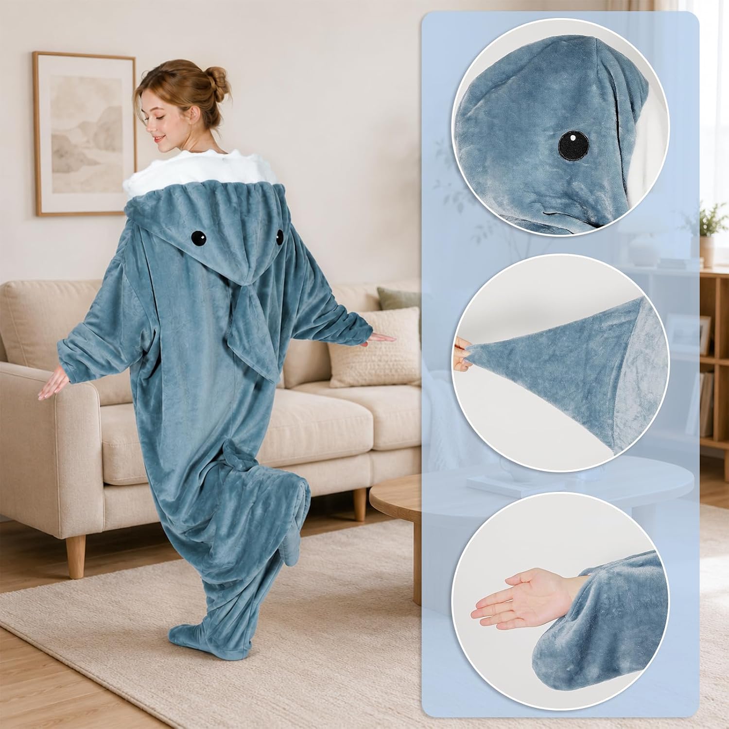 Thumbnail 6 de QUSLLIS Shark Blanket - Couverture de Requin en Flanelle Douce avec Capuche