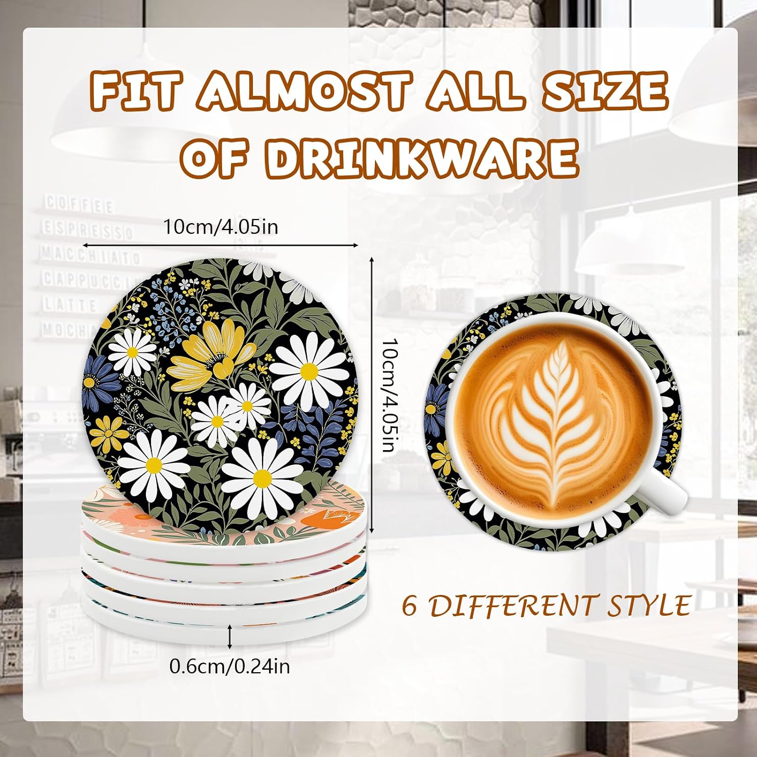 Detalle 2 de Six Flower Ceramic Coasters with Holder