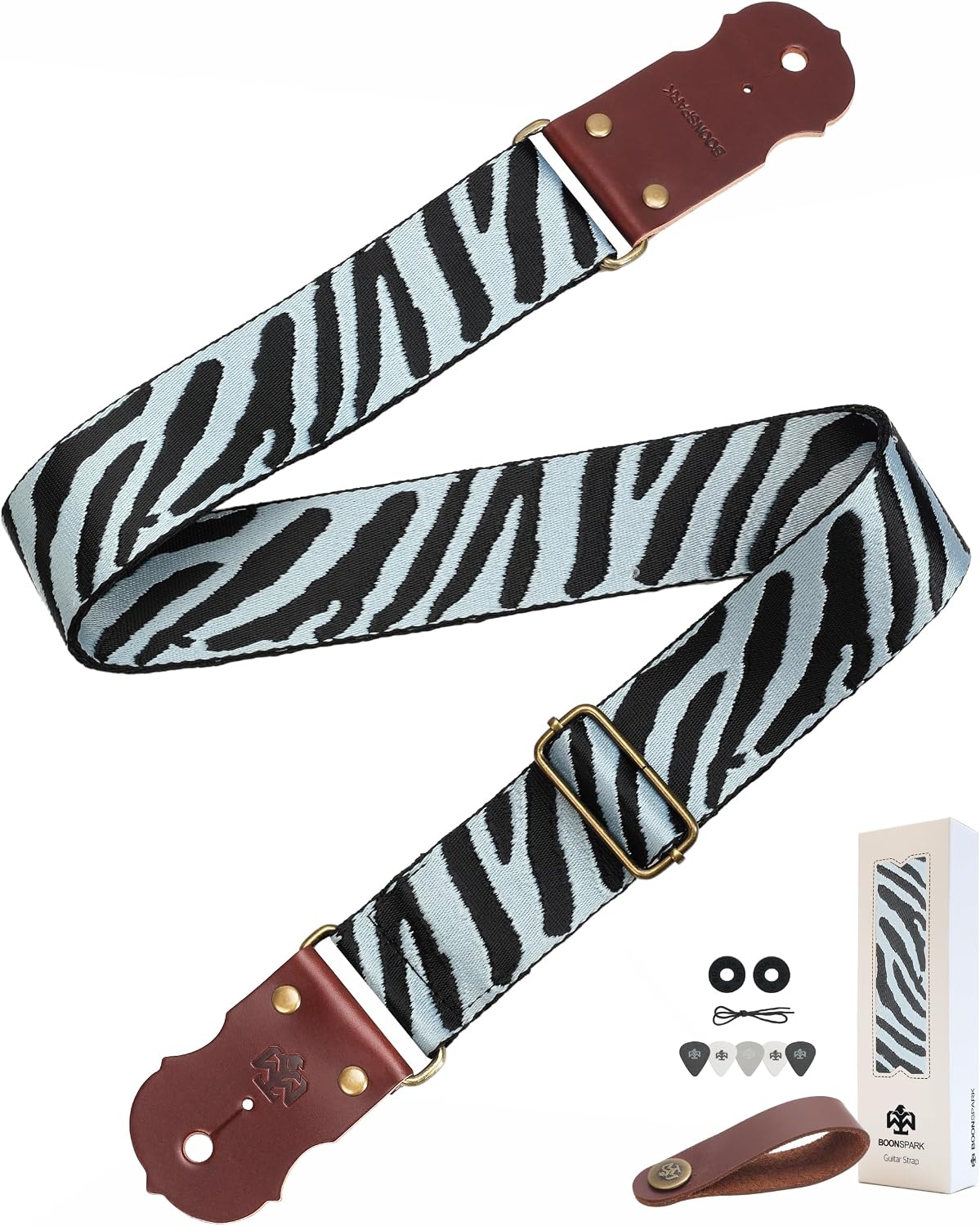 Detalle de BOONSPARK Guitar Strap-BS001 Zebra Guitar Strap, 2-Inch Cotton Jacquard