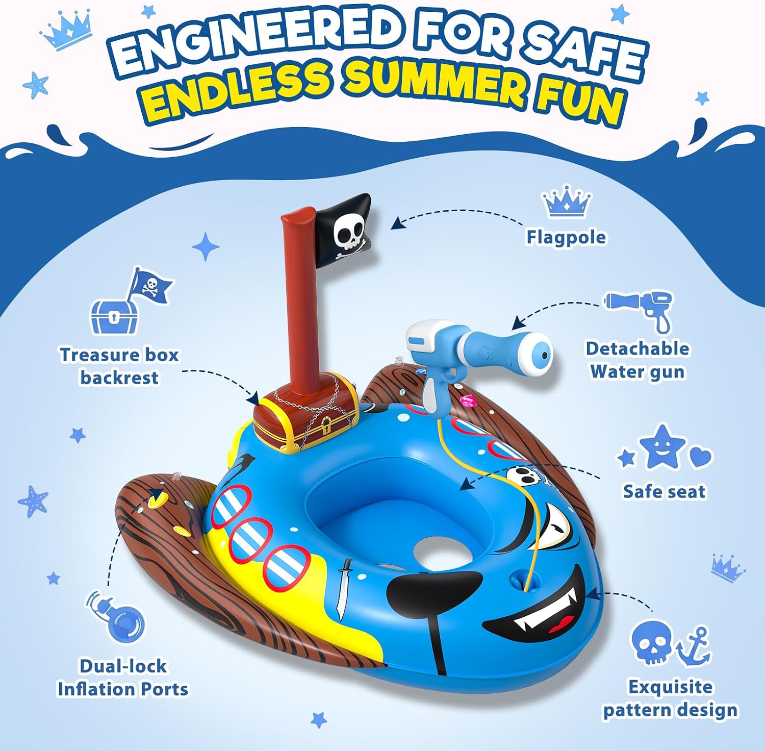 Thumbnail 2 de AZDYJL Inflatable Pirate Ship Water Pool Toy with Water Gun