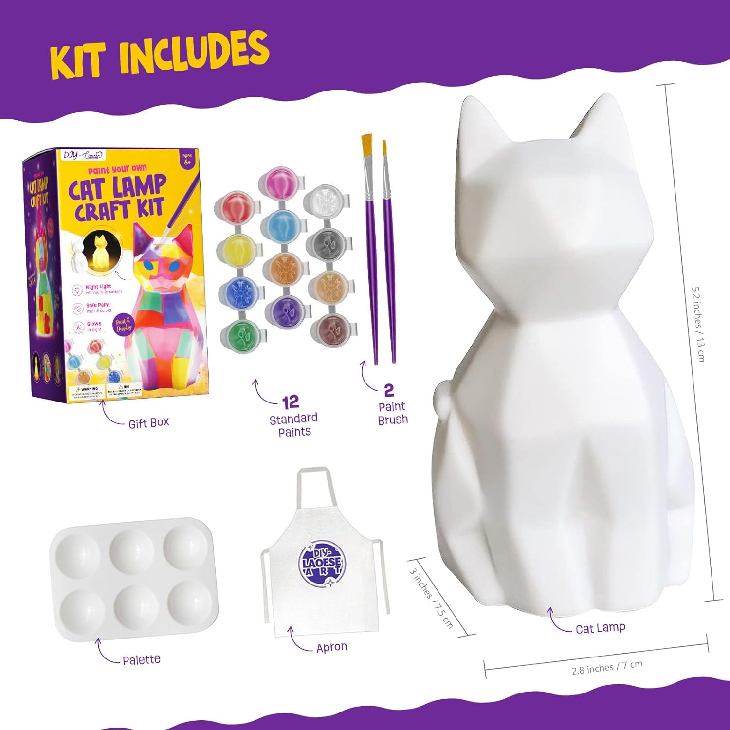 Thumbnail 1 de DIY-LAOESE Paint Your Own Cat Lamp Kit for Kids 🎨