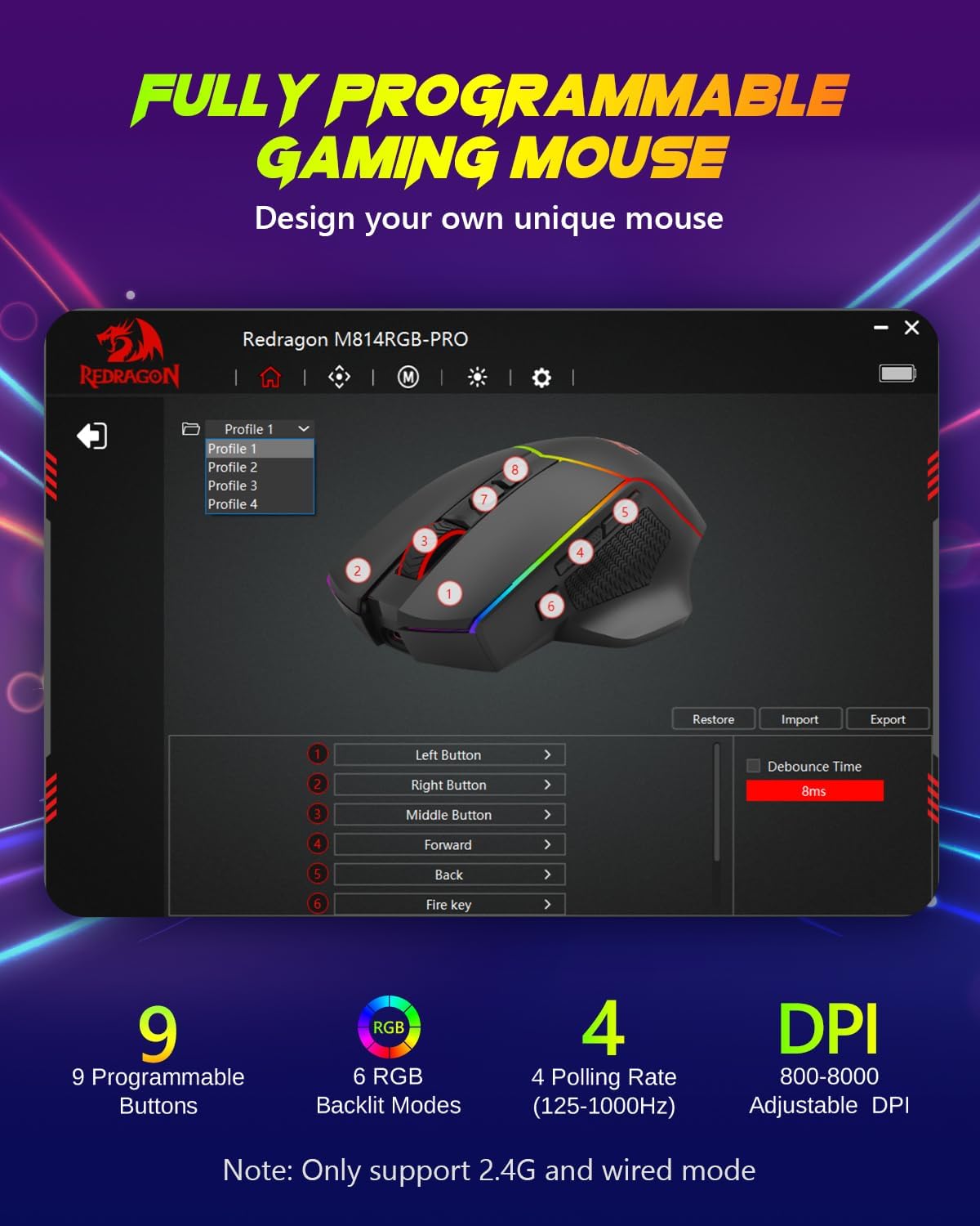 Thumbnail 4 de Redragon M814 Wireless Gaming Mouse: Tri-Mode Precision and Programmable Customisation