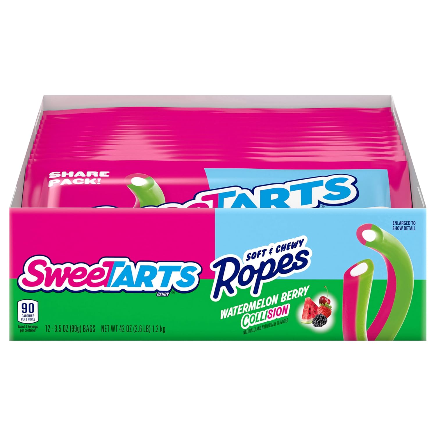 Detalle de SweeTARTS Watermelon Berry Collision Ropes, 3.5 oz, 12-Pack
