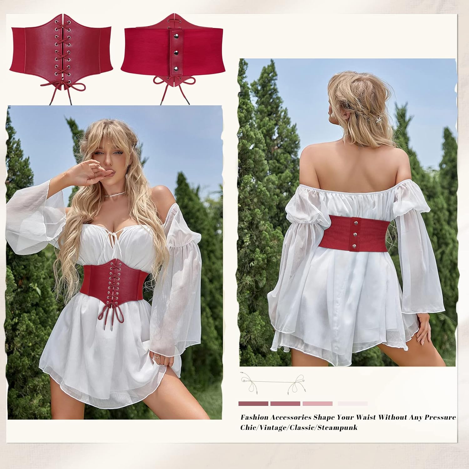 Detalle 2 de JASGOOD Women's Corset Belt Faux Leather