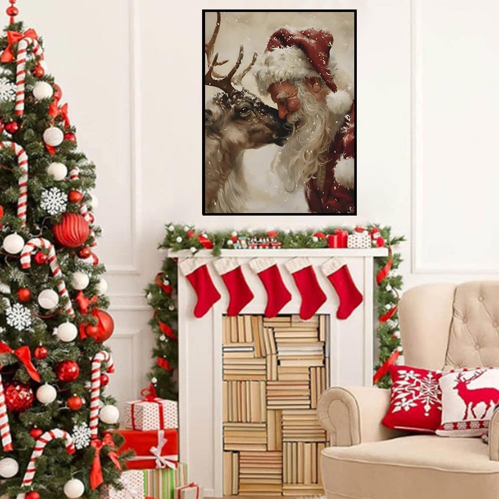 Detalle 2 de HHMATITS Christmas Diamond Art Kit, 5D Full Round Drill, 12 x 16-Inch Canvas