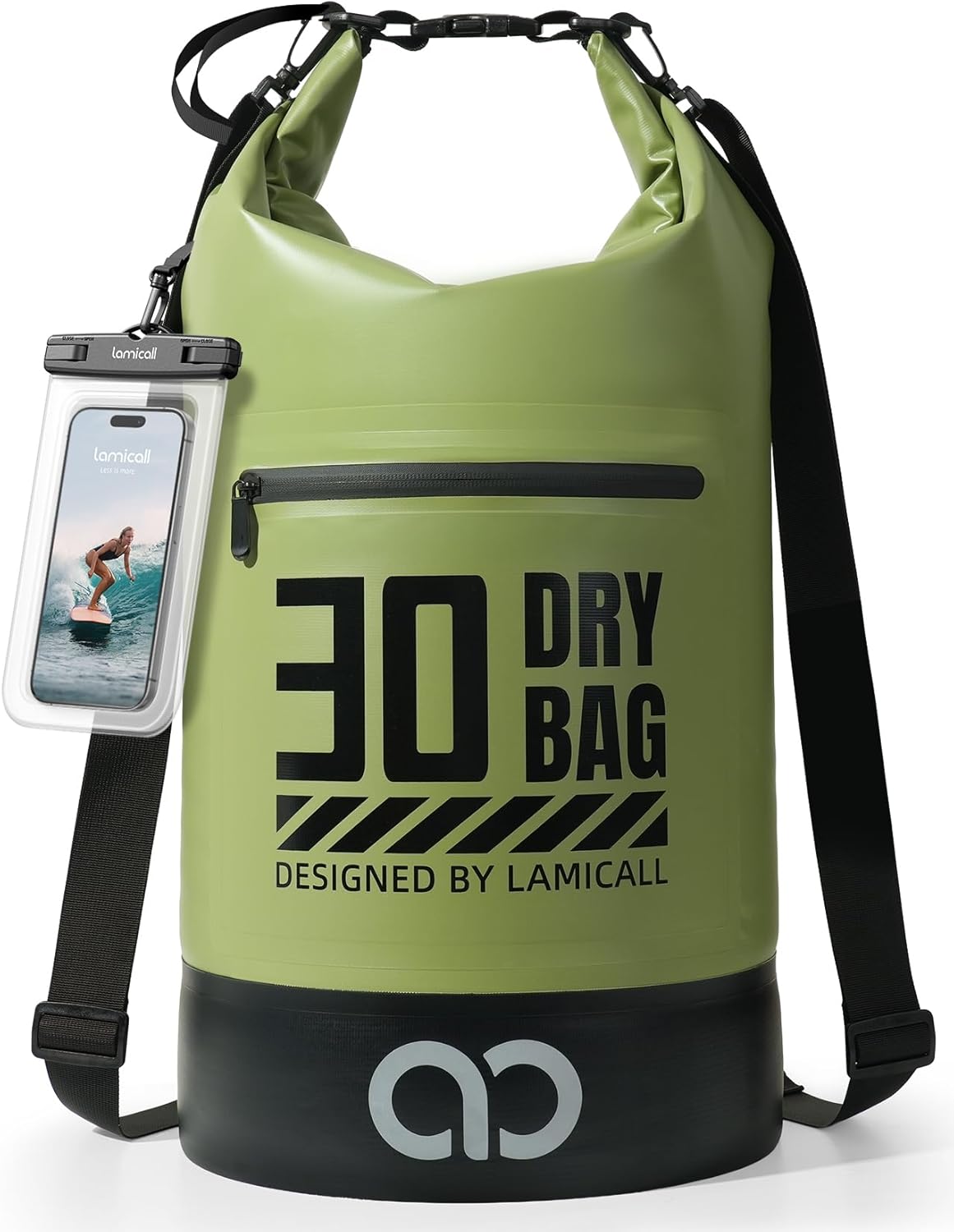 Lamicall Dry Bag Waterproof Bag (30L) with 100% waterproof phone pouch – floatable anti-scratch dry backpack in green