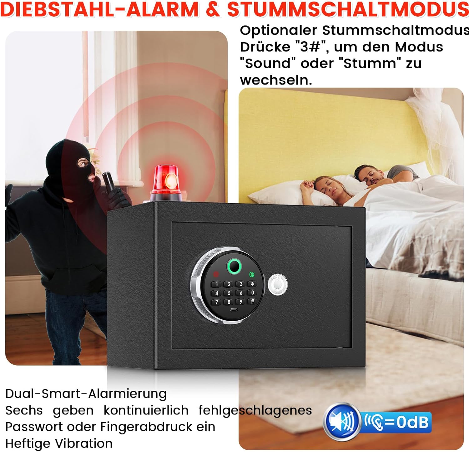 Detalle de Tiskgg Biometrischer Tresor 18L mit Fingerabdruck – digitaler Möbeltresor mit LED, Alarm & wasserdichtem Schutz