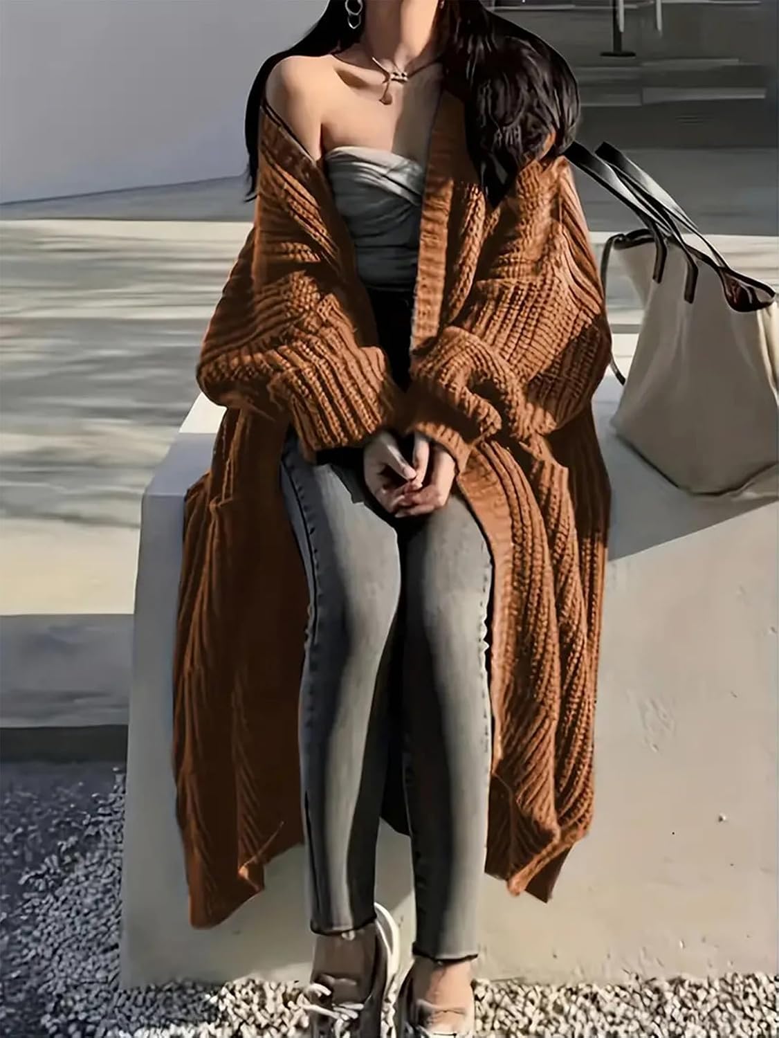 Thumbnail 4 de Gutpoint Womens Long Cardigan Open Front Oversized Duster