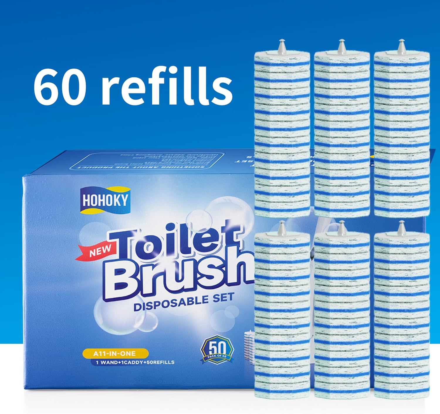 Detalle de 60pc Disposable Toilet Brush Refills with Self-Cleaning Foam Heads