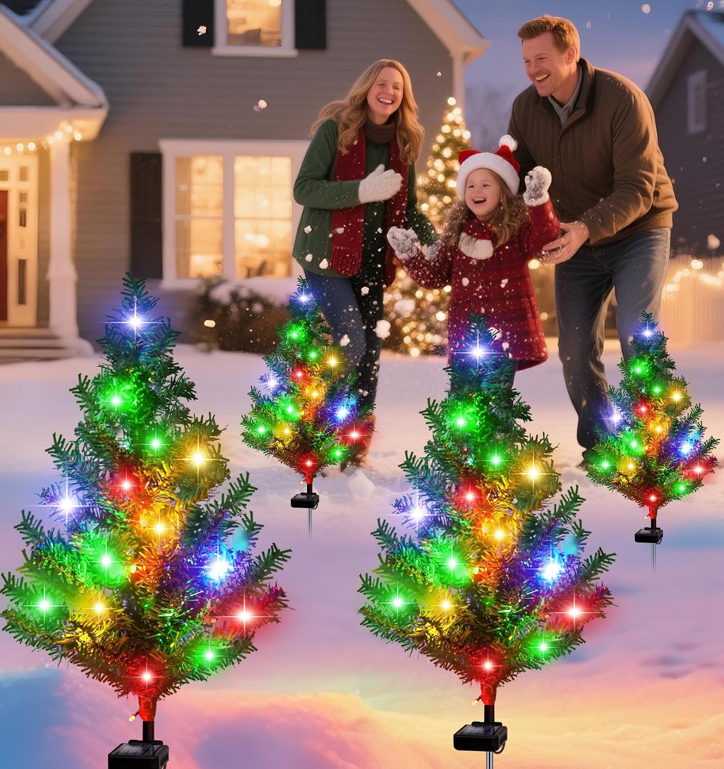 Detalle 2 de ostritec Xmas tree 4pack Solar Christmas Tree Stake Lights, 4-Pack
