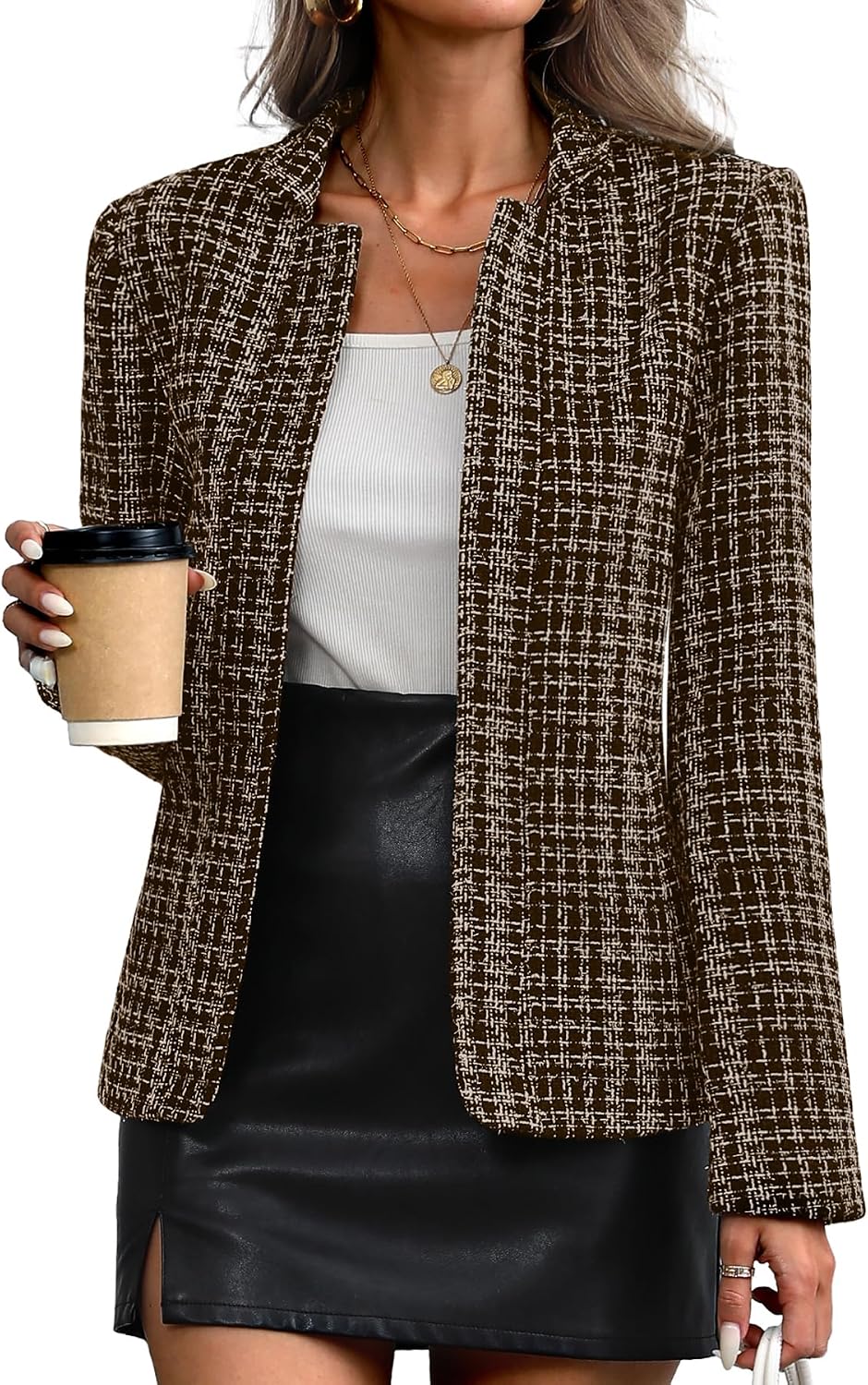 Detalle 2 de ELLEVEN Tweed Open Front Blazer