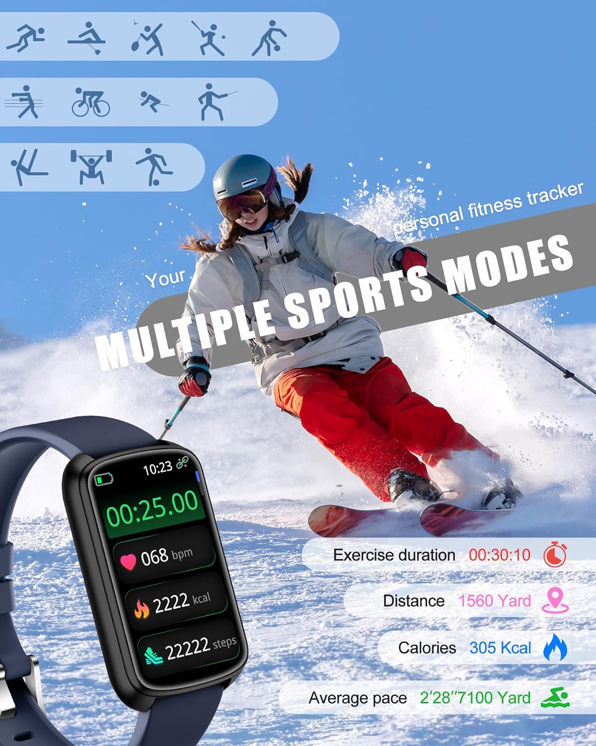 Thumbnail 3 de Fitness Tracker: Smart Watch for Women and Men with 24/7 Health Monitoring