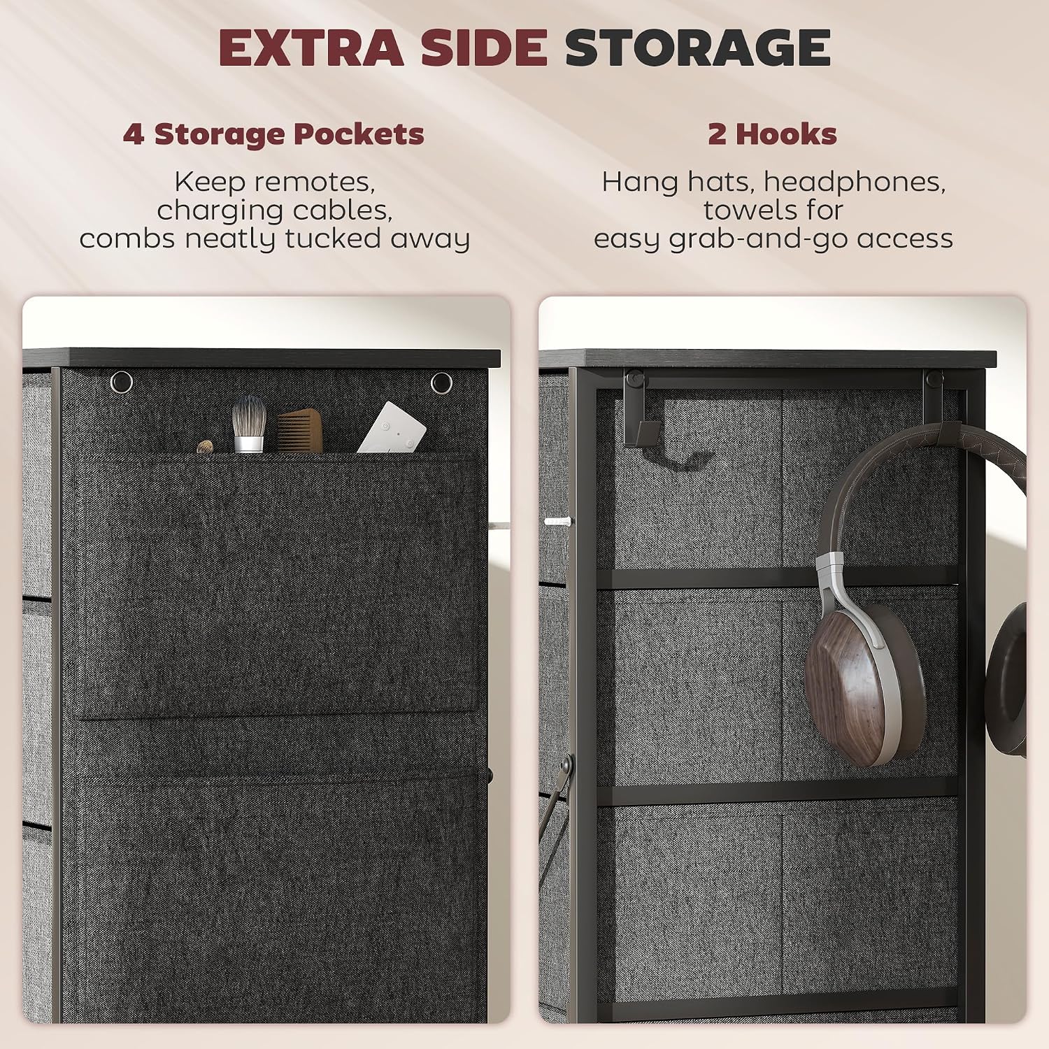 Detalle 1 de HOMCOM 83D-064V03GY Fabric Chest of Drawers, 10 Drawers, Charcoal Grey