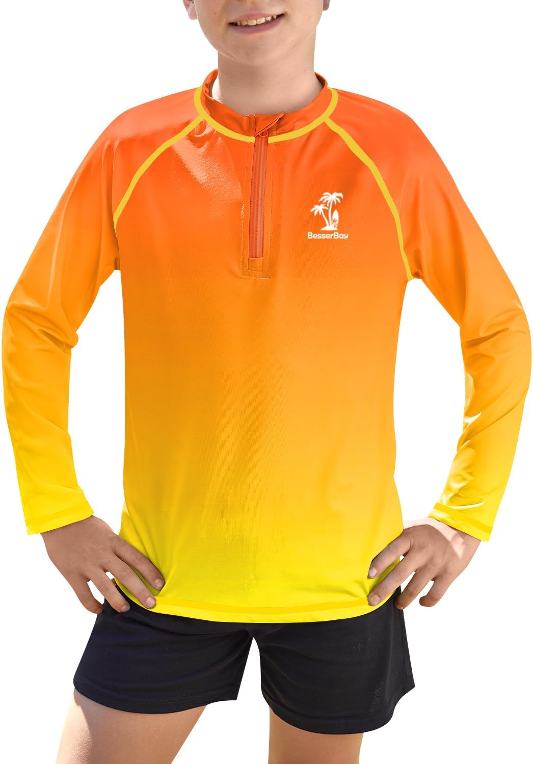 Detalle de BesserBay Jungen UV Shirt 1/4 Zip Langarm Stehkragen UPF 50+ Rash Guard, Größen 110–150