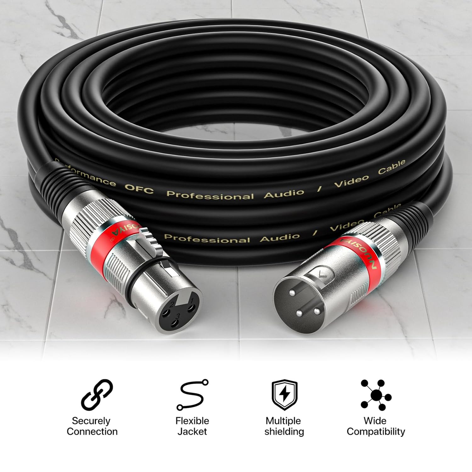Detalle 2 de NUOSIYA XLR Kabel 1m – 2er Pack, symmetrische 3-polige XLR-Audiokabel für Mikrofon, Mixer und Studio-Setup