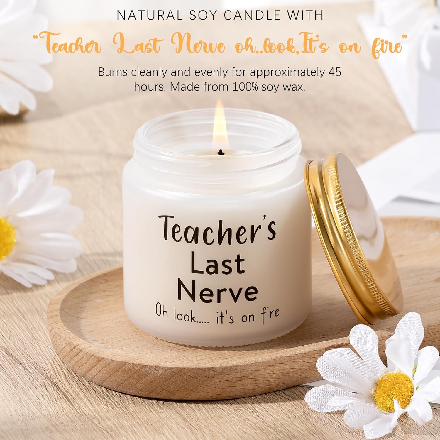 Detalle de UAREHIBY Teacher Appreciation Gifts for Women — Bulk Gift Set with Crochet Sunflower, Glass Jar, Candles, Socks, Soap, Bracelet, Markers, and Card