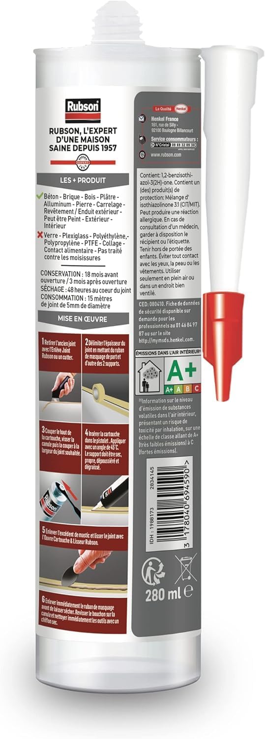 Thumbnail 1 de Rubson Mastic Maison Façade Effet Crépi – 280 ml, mastic acrylique pour joints et fissures sur crépi