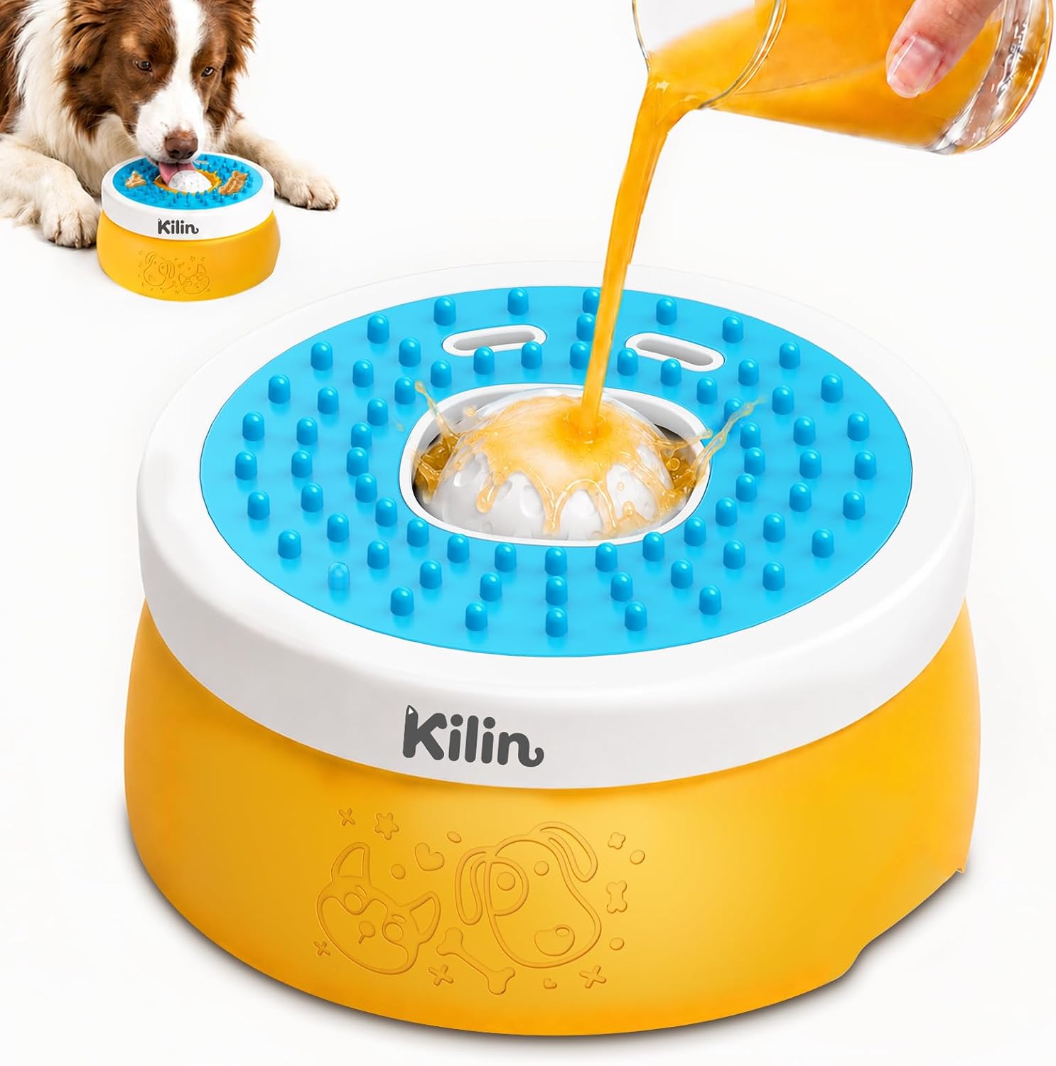 Detalle de KILIN Dog Lick Slow Feeder Bowl with Rolling Ball and Four Non-Slip Pads