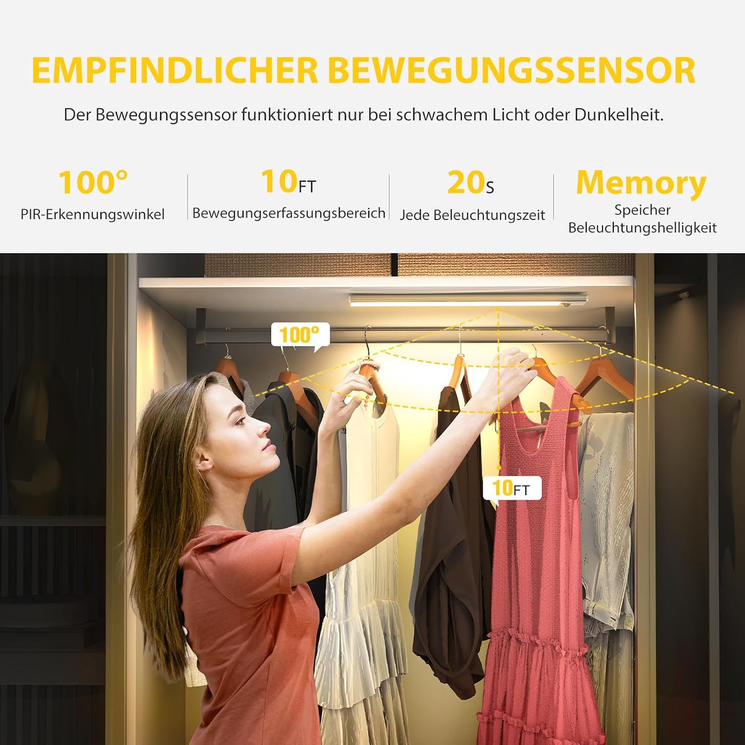 Detalle de OUILA LED-Unterbauleuchten mit Bewegungsmelder, 31 cm, USB-C wiederaufladbar – Set mit 2 Stück