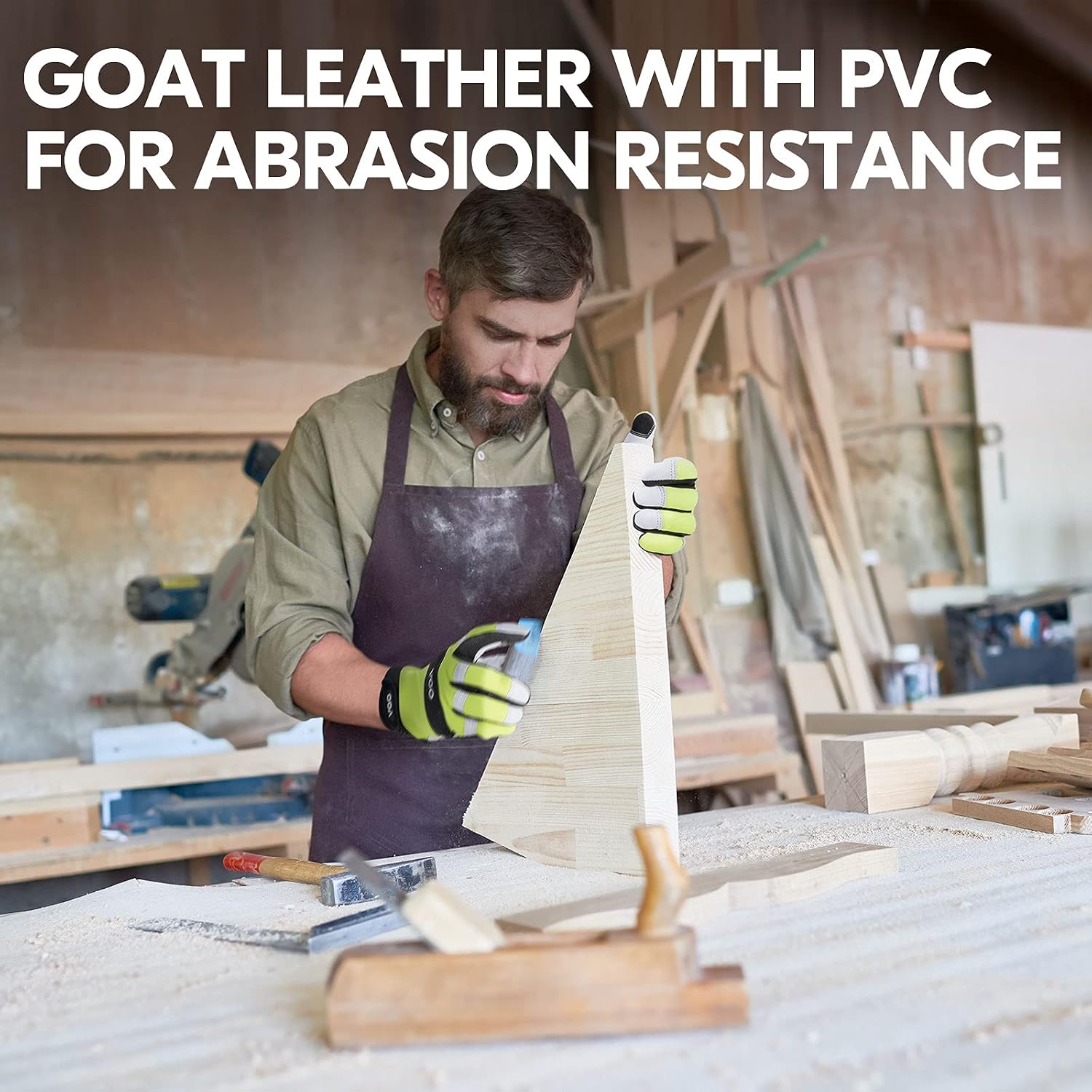 Thumbnail 2 de Vgo... 1 Pair Safety Work Gloves – Goat Leather Multi-Purpose Mechanics Gloves (Size XL, Fluorescence Green) GA9769