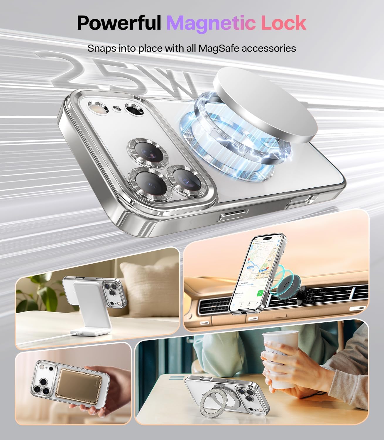 Thumbnail 3 de Meifigno for iPhone 17 Pro Max Case 6.9" with Glitter Card, Wrist Strap, and MagSafe Compatibility