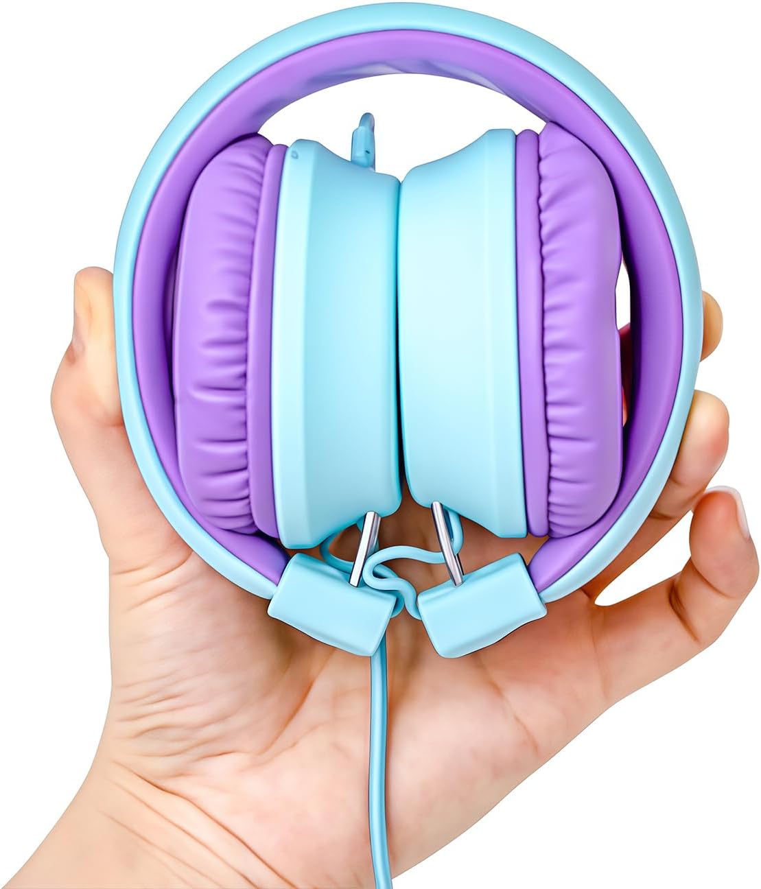 Thumbnail 1 de Olyre Foldable Kids Wired Headphones with Microphone – Blue & Purple, Safe Listening for Zoom Classes