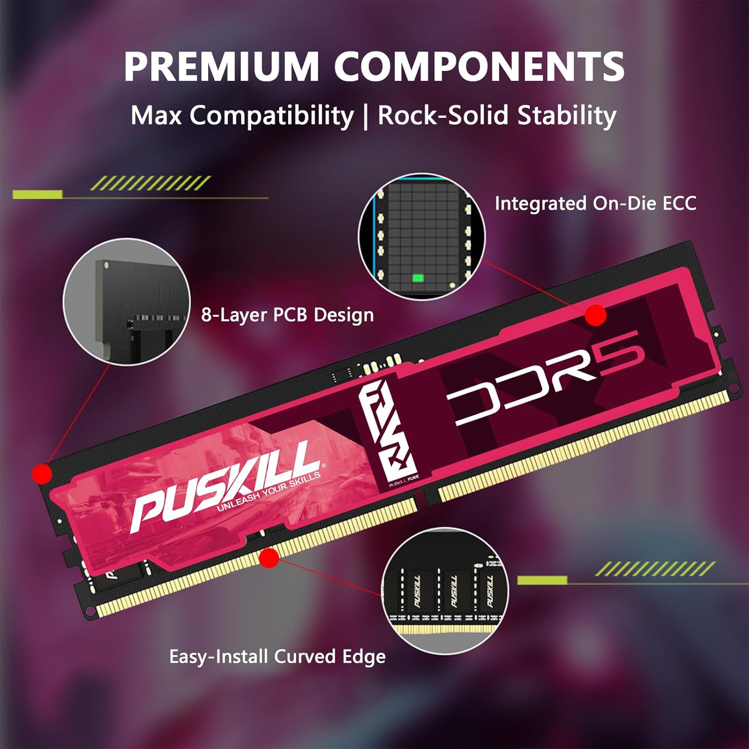 Thumbnail 4 de PUSKILL 32GB DDR5 (2x16GB) 6000MHz CL30 Desktop RAM for Gaming—XMP 3.0 & AMD EXPO Ready