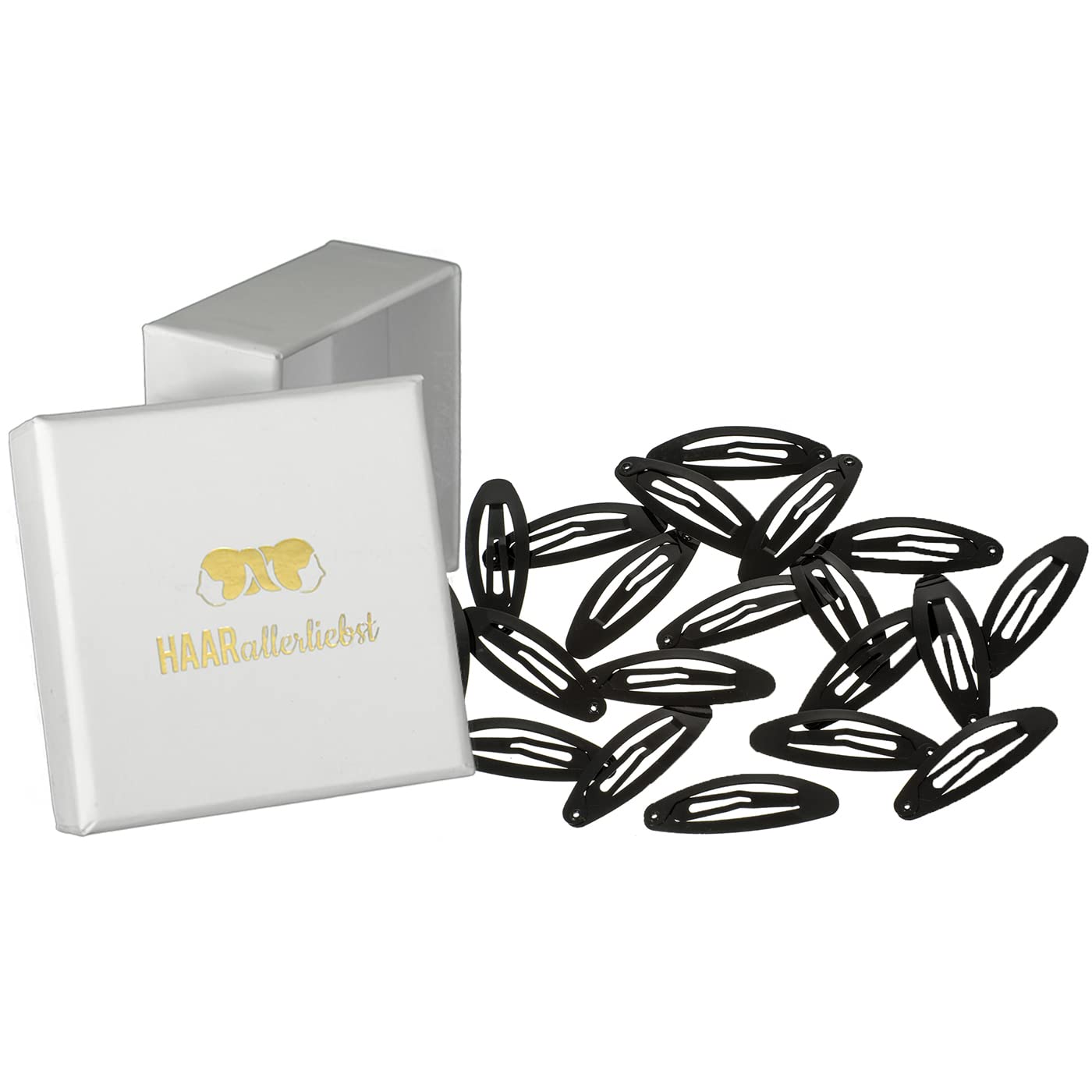 Haarallerliebst Haarspangen Oval 5 cm – 20 Stück in Schwarz inkl. Aufbewahrungsbox weiß