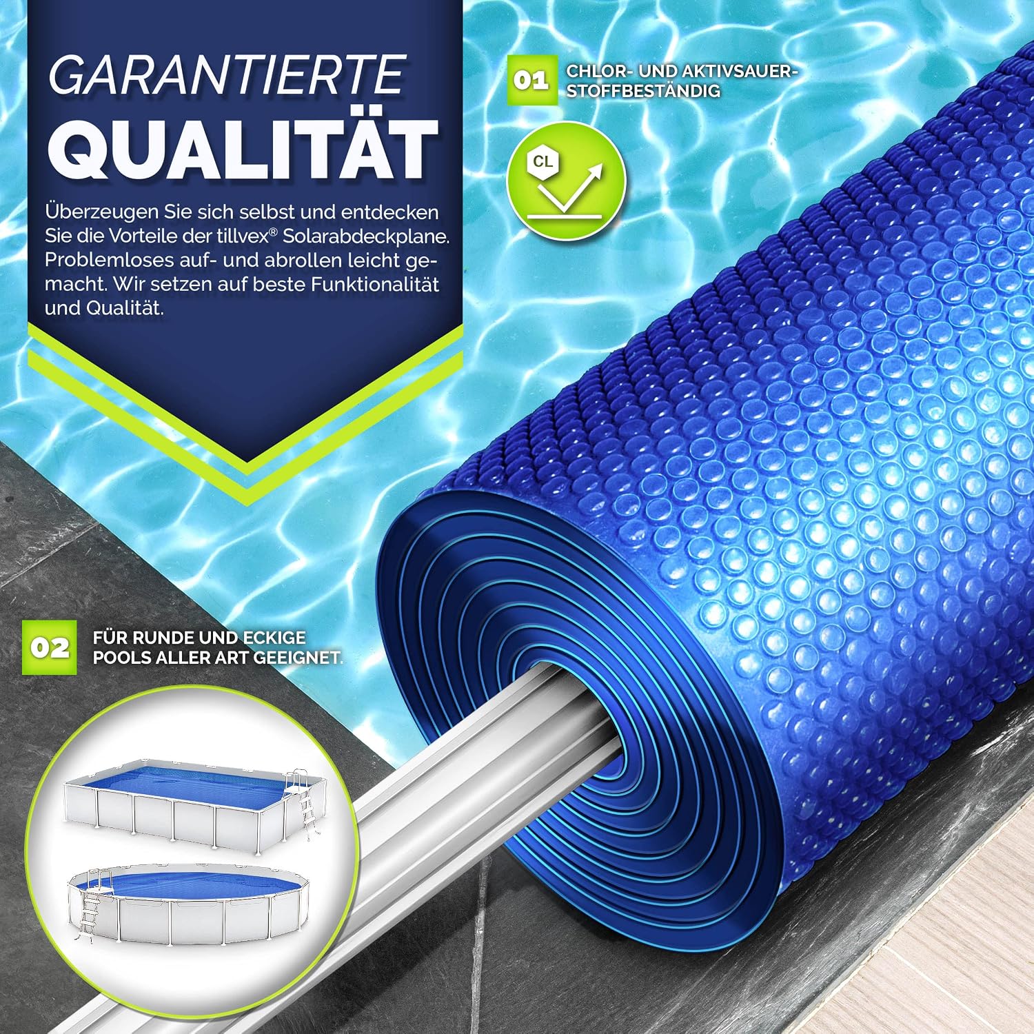 Detalle 2 de tillvex TVPF zonnefolie voor zwembad, 120 µm, 700 x 400 cm, op maat te knippen