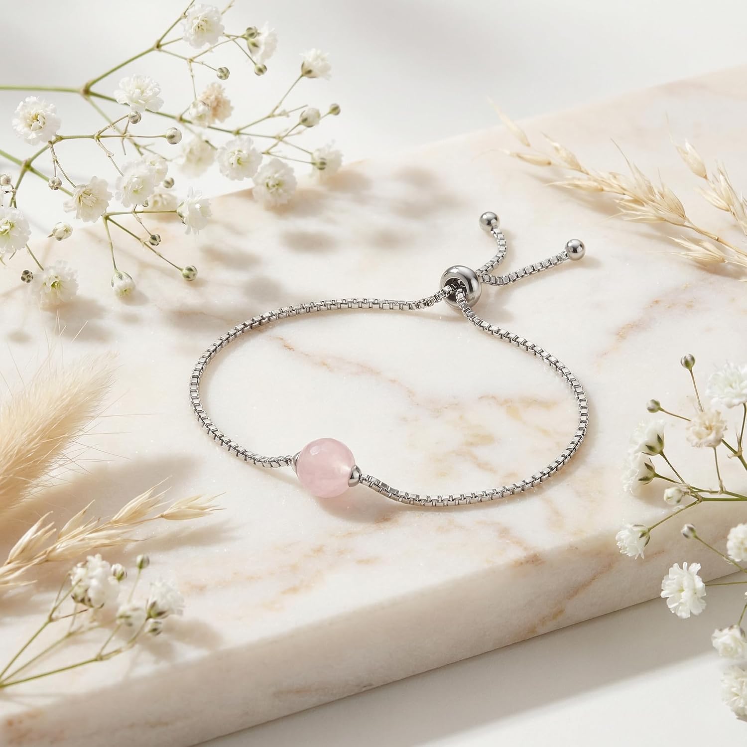 Detalle de Engelsrufer Damen Armband aus Sterling Silber und Rosenquarz – verstellbar mit Karabinerverschluss, nickelfrei