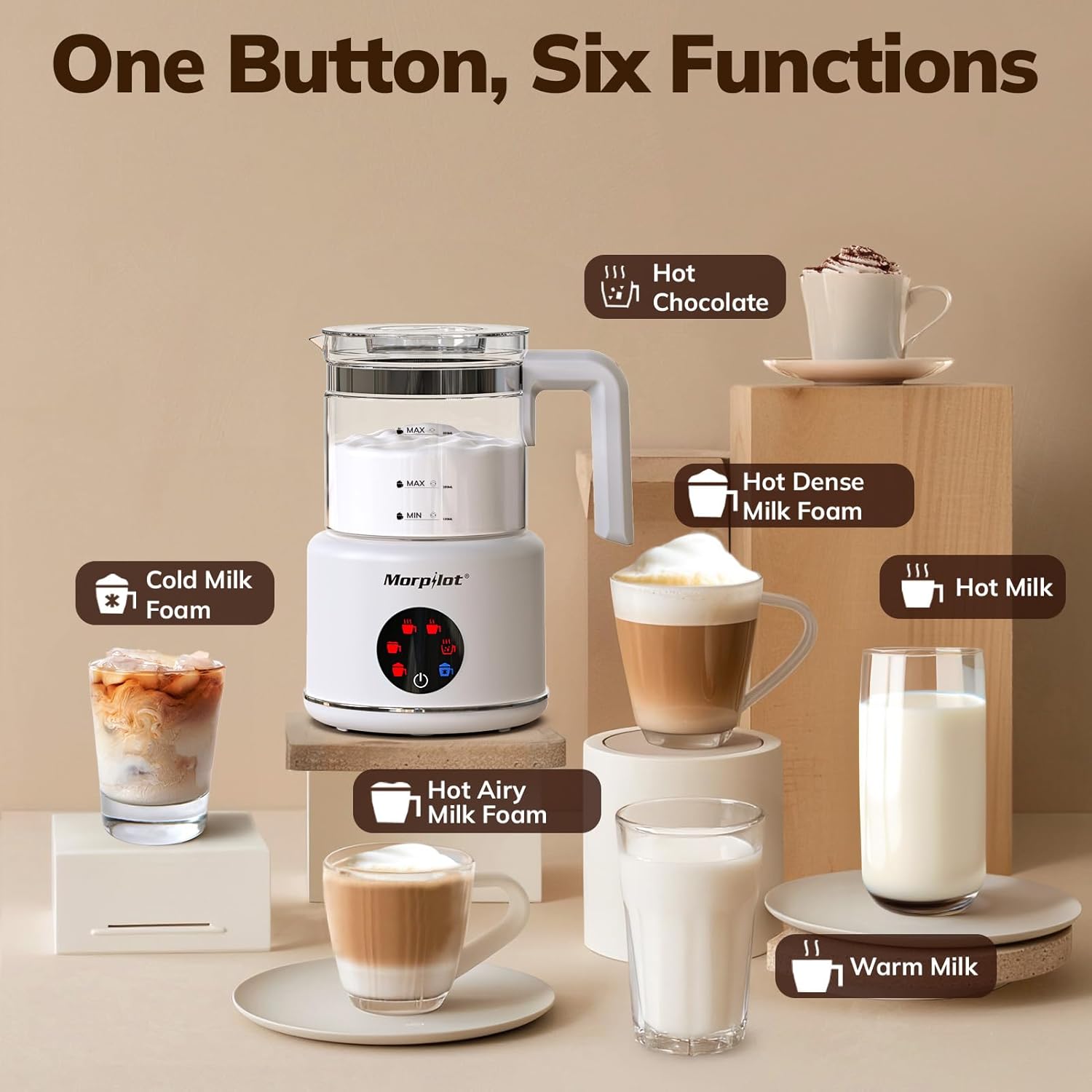 Thumbnail 6 de Large Electric Milk Frother and Steamer (16.9oz/500ml) with 6 Functions — White-Glass, Dishwasher Safe, BPA Free