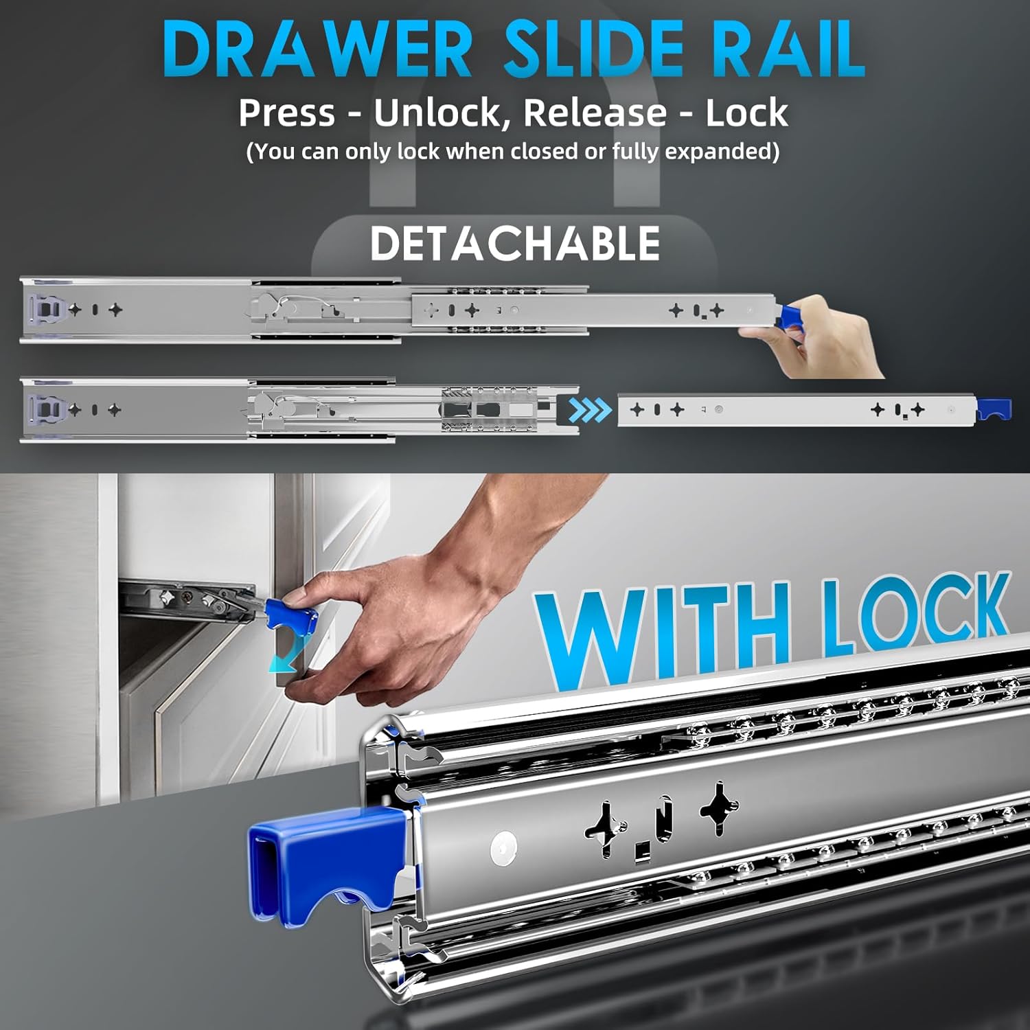 Thumbnail 2 de AOLISHENG Guide per cassetti pesanti con serratura, carico 120 kg 🛠️