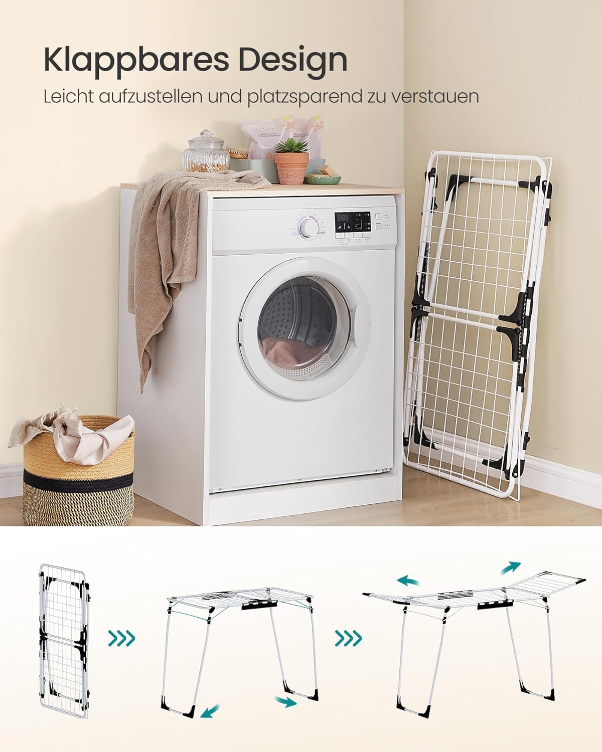 Detalle de SONGMICS Wäscheständer LLR518W01 – Standtrockner mit Flügeln, 18 m Trockenfläche, 18 kg Kapazität