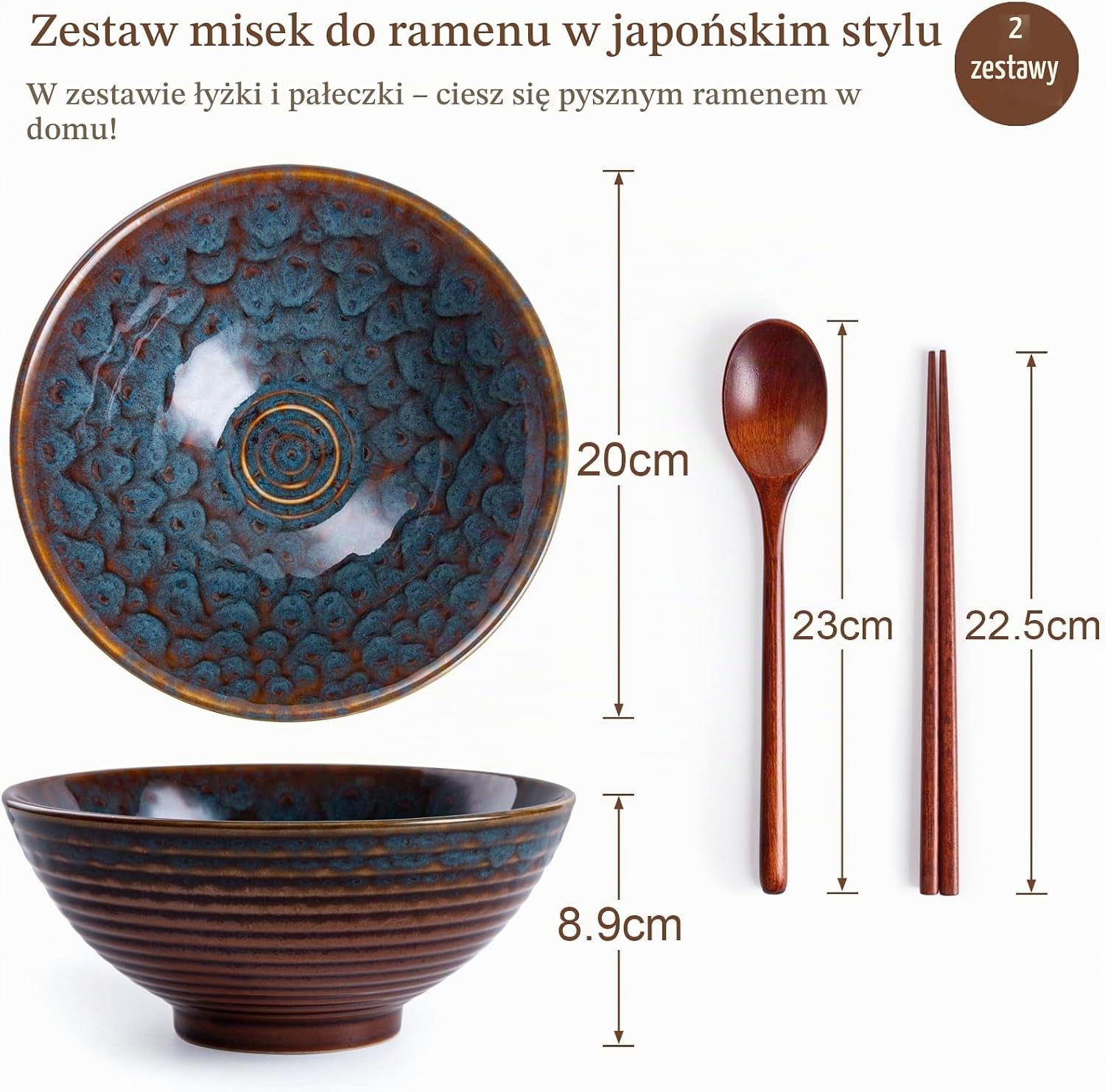 Detalle 2 de Auanlay LMW01 – ceramiczne miski do ramenu 1200 ml, 2 szt., pawia glazura