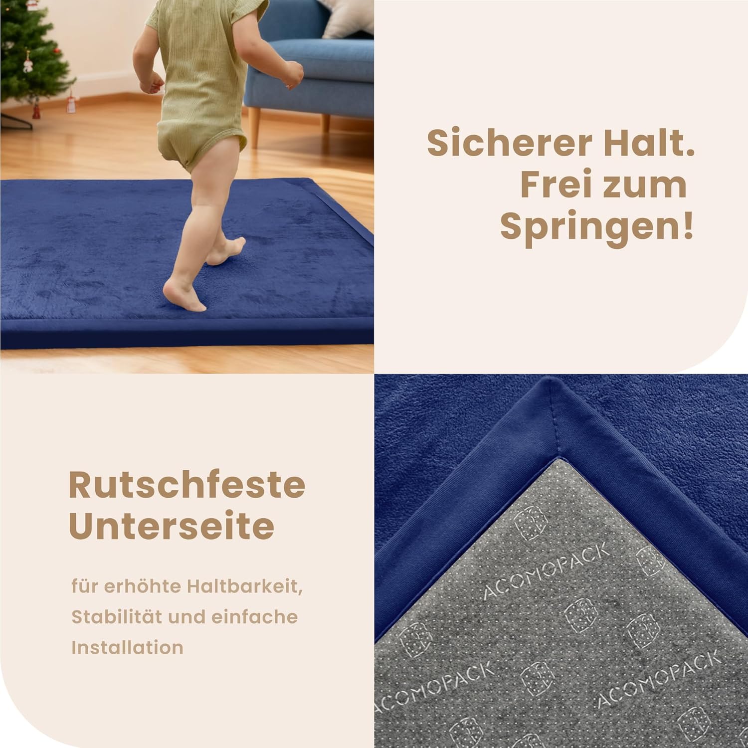 Thumbnail 3 de ACOMOPACK Baby-Krabbelmatte 127x127x3,5 cm – Memory-Schaum & rutschfeste Unterseite für das Kinderzimmer
