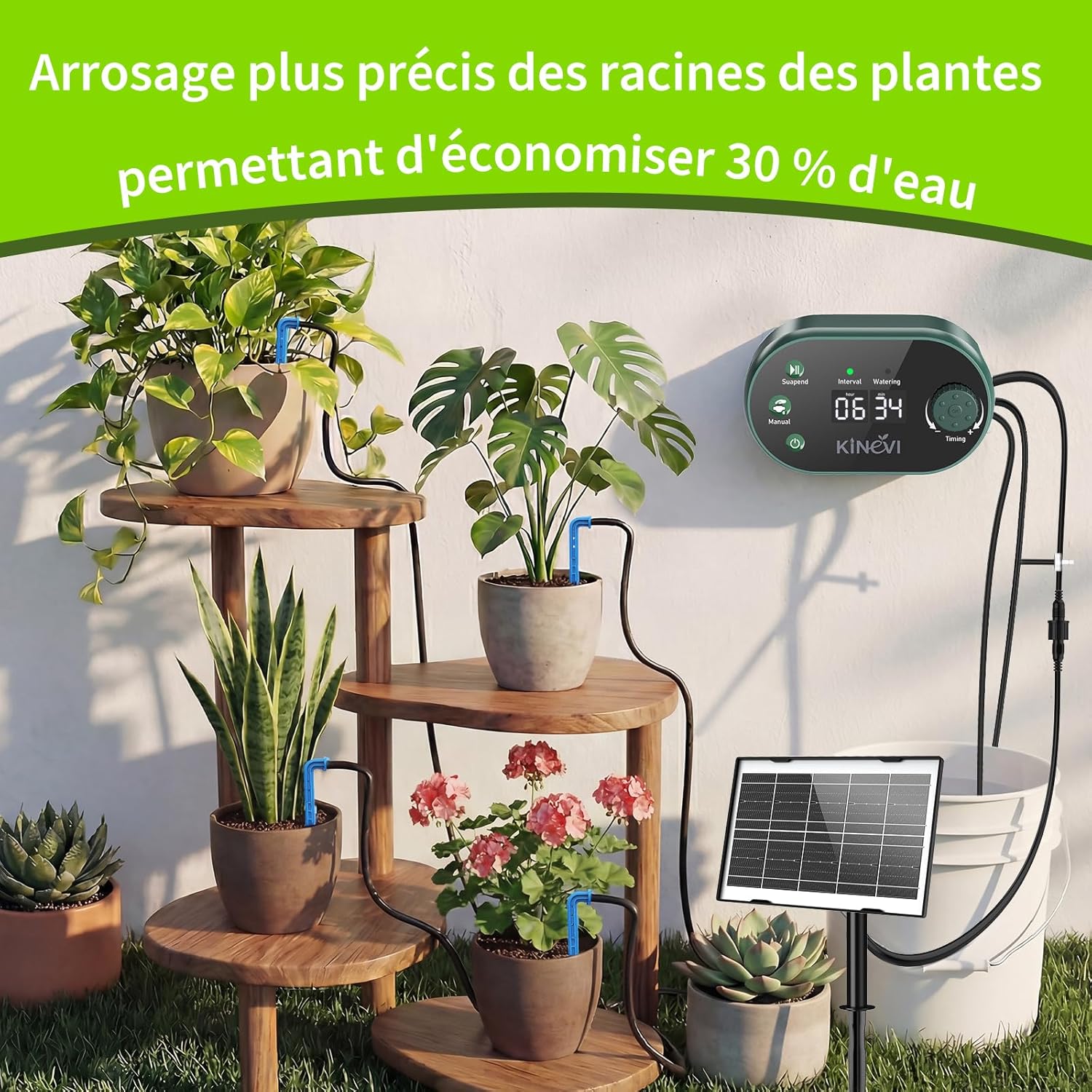 Thumbnail 6 de KINEVI Solar Irrigation System, 3W Auto Watering Kit for 15 Pots