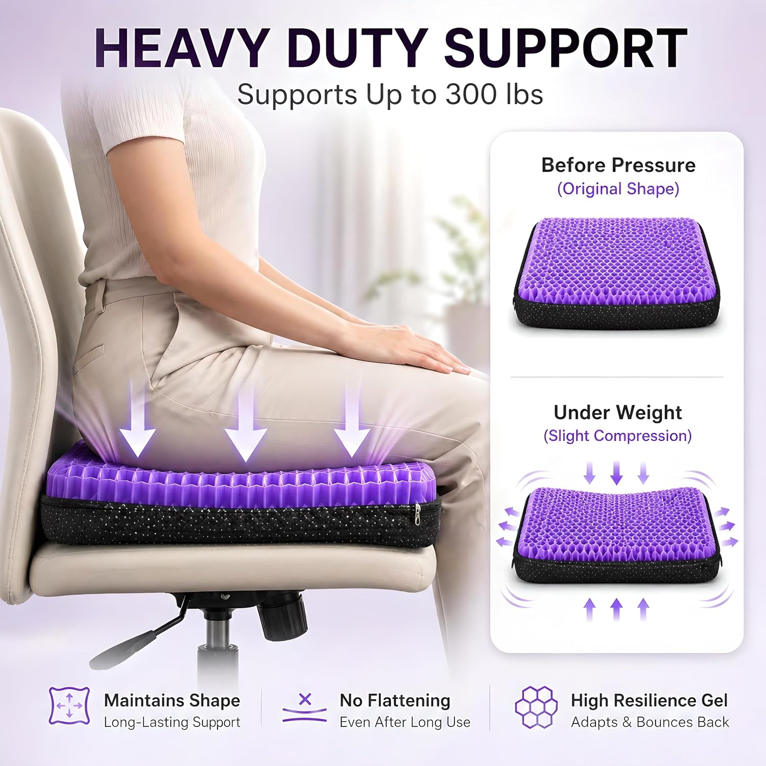 Thumbnail 6 de Acaine FX-LYC-02 Gel Seat Cushion, 18 x 18 x 1.8-Inch, Purple