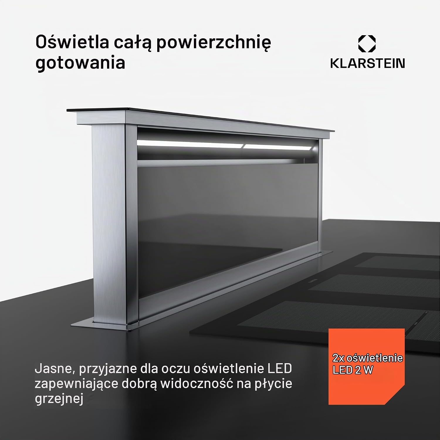 Detalle de Klarstein Royal Flush Eco – okap ścienny z LED w 9 kolorach, klasa A++