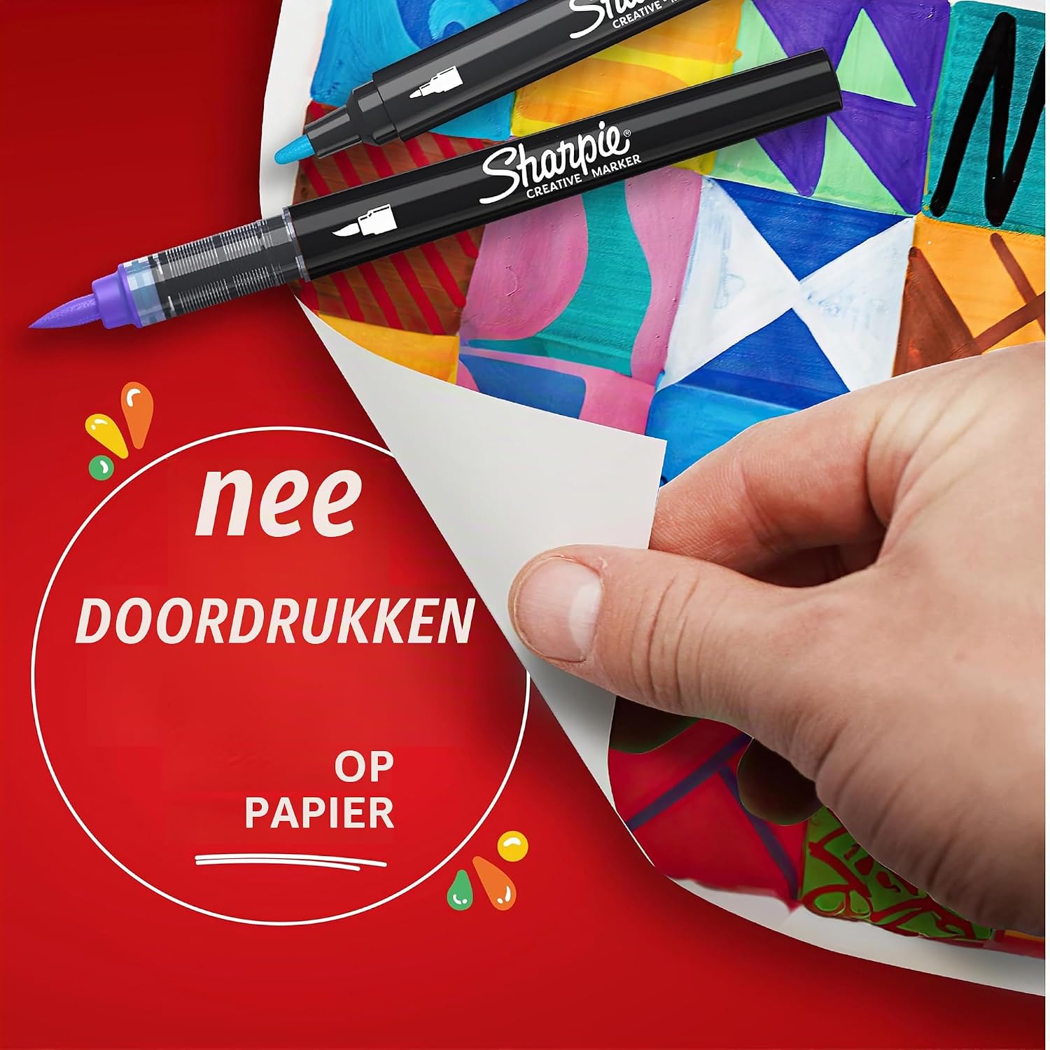 Detalle 2 de Sharpie Creative Marker acrylverfmarkers met brushpunt, waterbasis, rood, 6 stuks