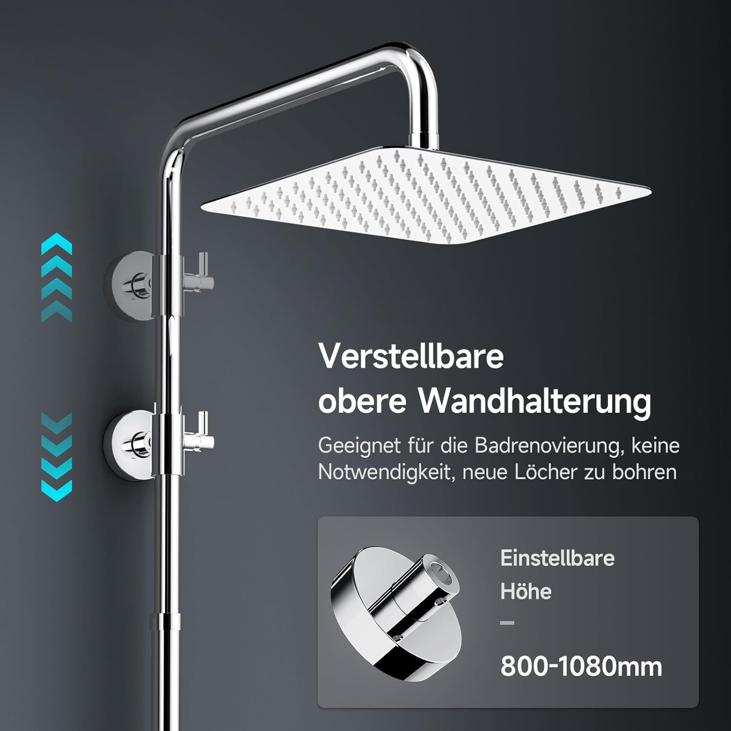 Thumbnail 5 de Rainsworth Regendusche Chrome – Regenduschekopf 25 × 25 cm, 3 Strahlarten, Duschsystem ohne Armatur