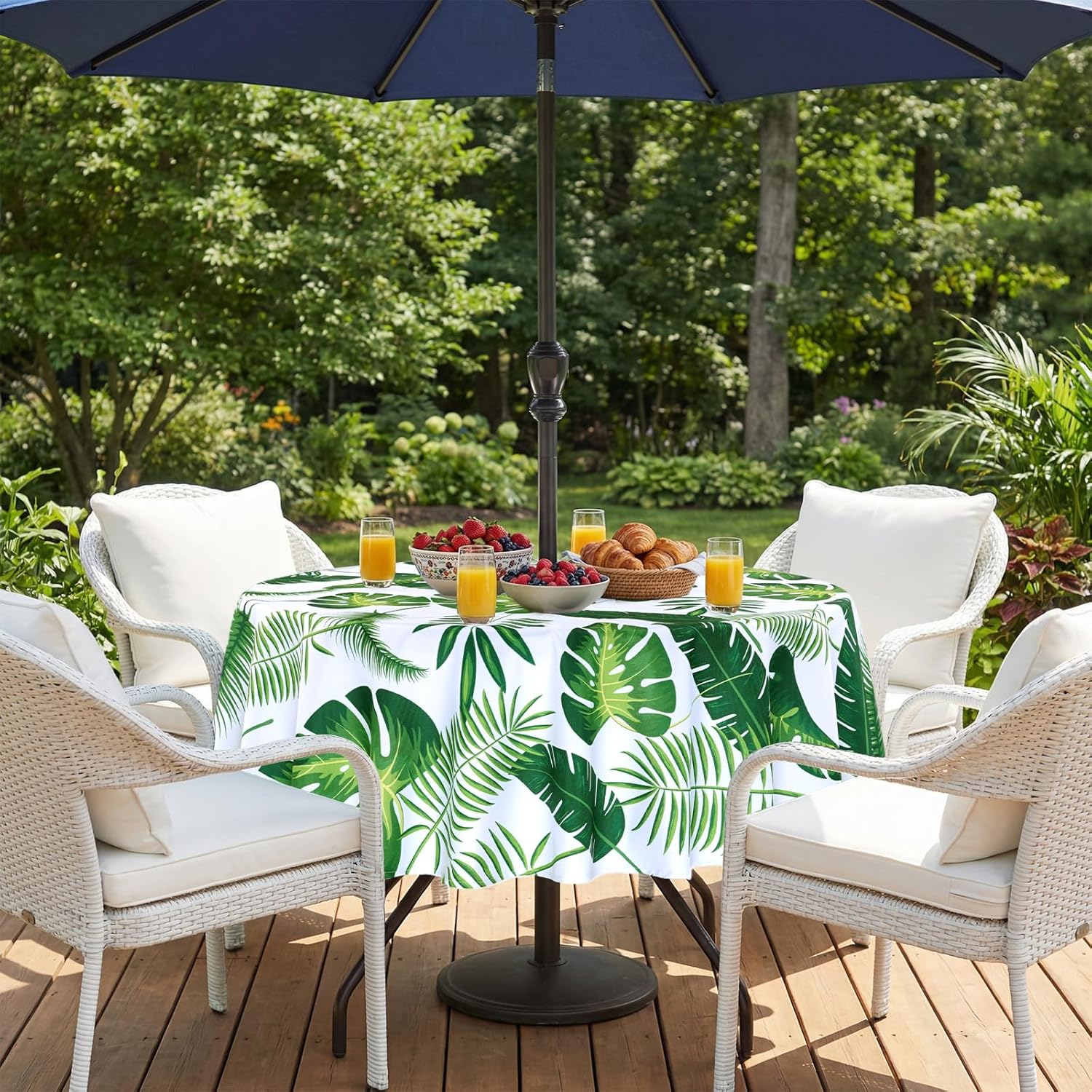Thumbnail 5 de Eternal Beauty 152cm Round Palm Leaf Outdoor Tablecloth with Umbrella Hole and Zipper (60")