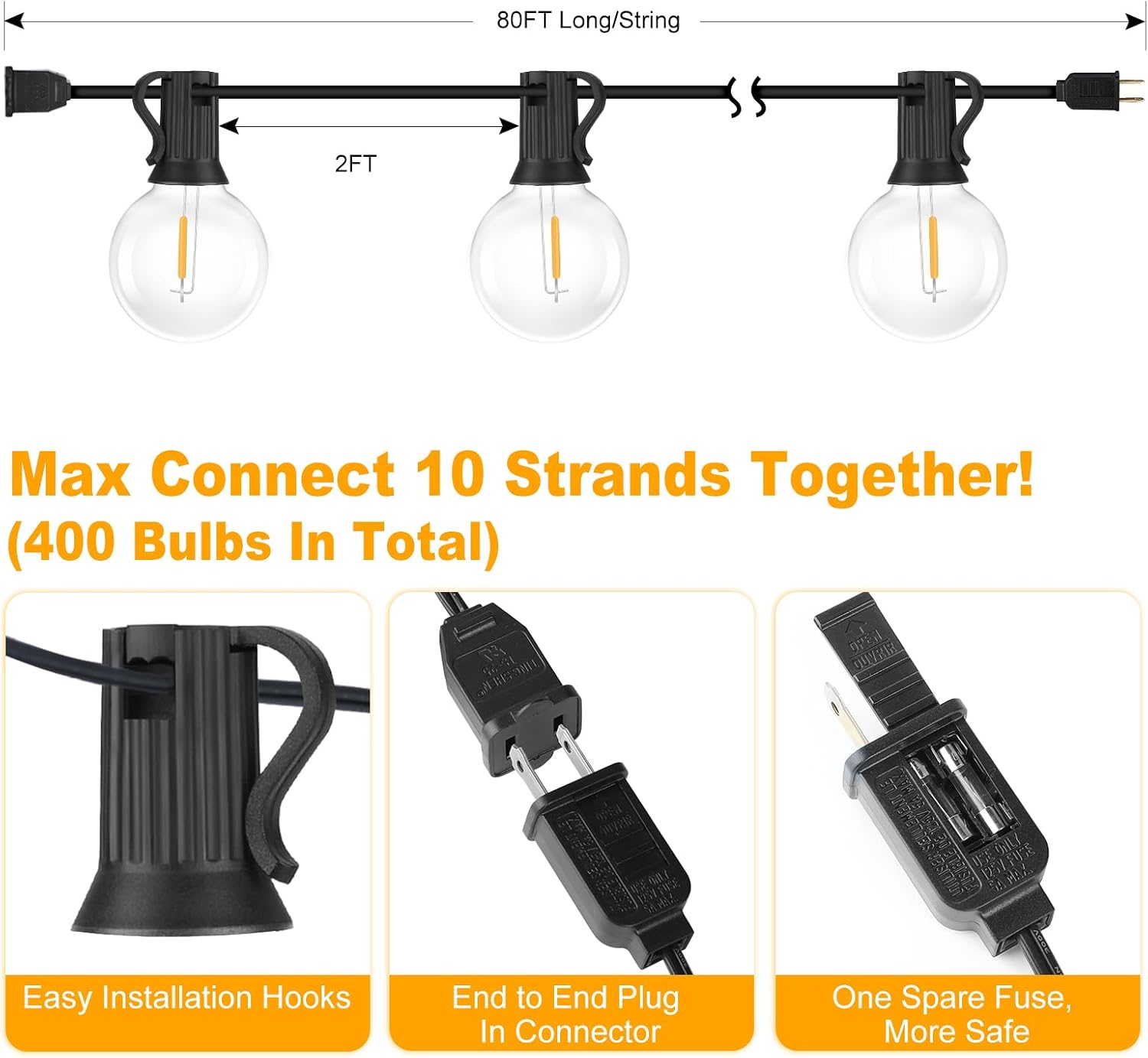 Thumbnail 5 de Bosceos Outdoor String Lights 80FT