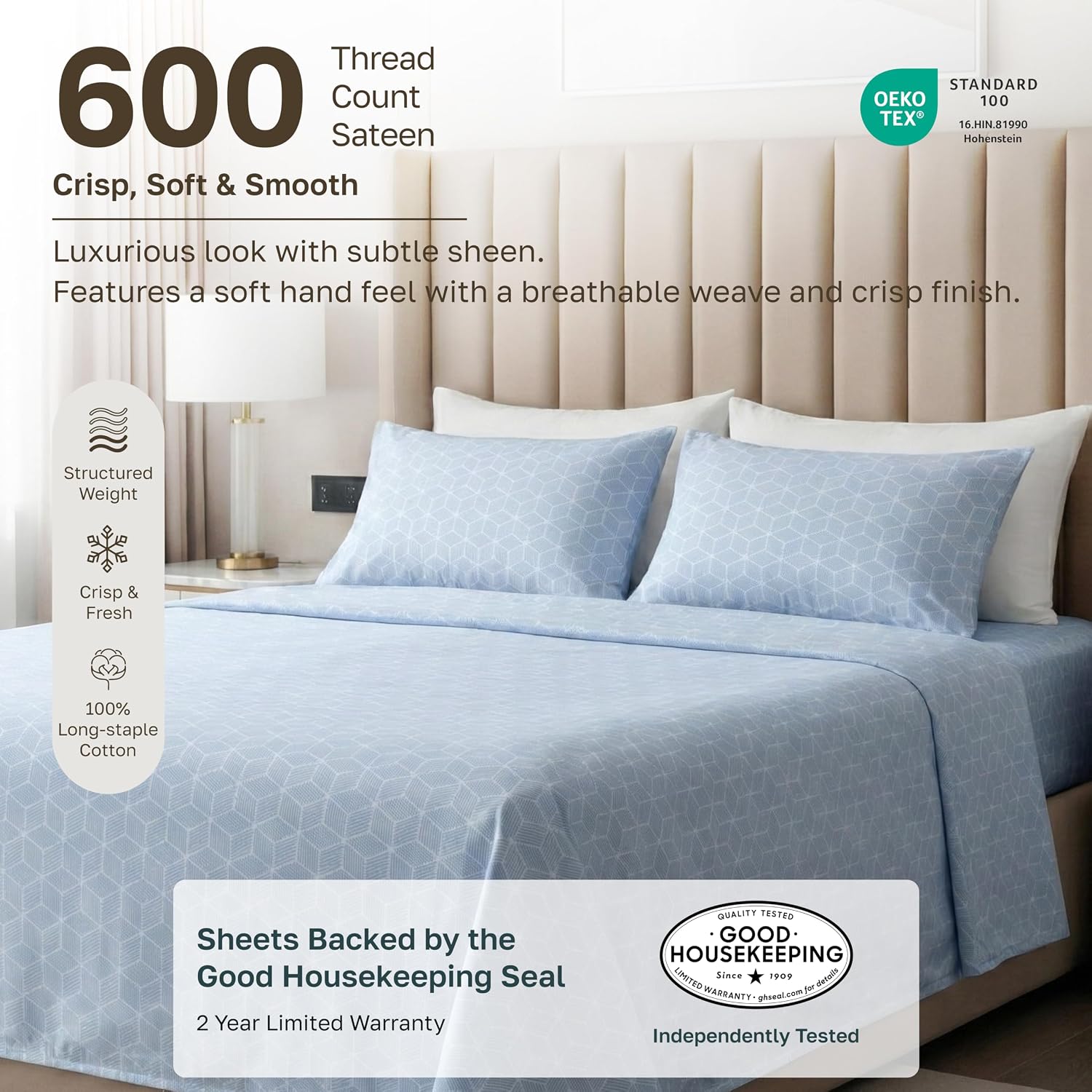 Detalle 2 de California Design Den 840307135223 California King Sheets, Geo Urban Print, 600 TC