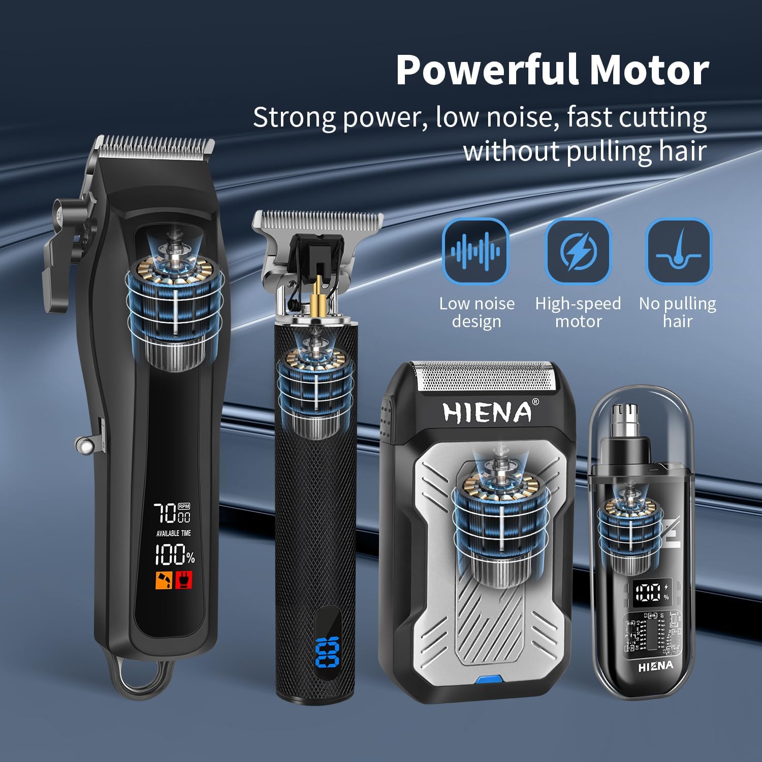 Detalle 2 de HIENA PRO Tondeuse à cheveux professionnelle pour homme — Kit complet sans fil