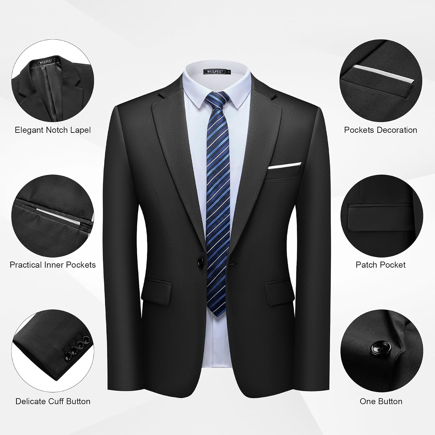 Detalle 1 de WULFUL Men's 2-Piece Slim-Fit Suit with One-Button Blazer and Expandable-Waist Pants