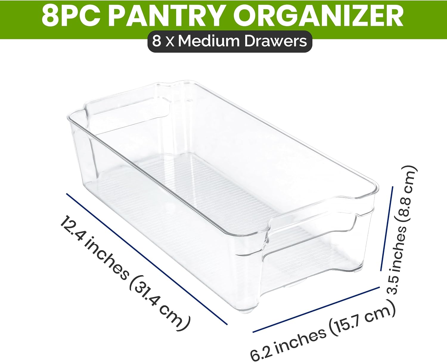 Detalle 2 de KICHLY Stackable Fridge Organisers – Set of 10 Clear Storage Containers with Handles