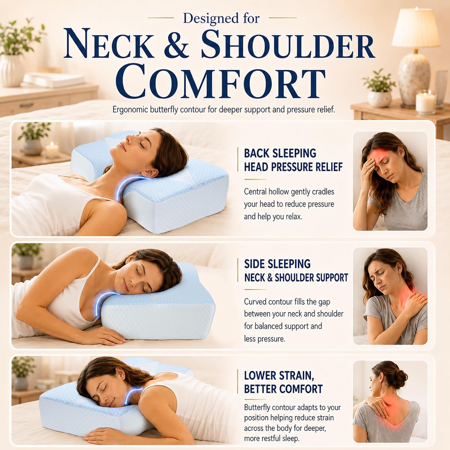 Detalle de Ergonomic Cervical Memory Foam Neck Support Pillow 5X