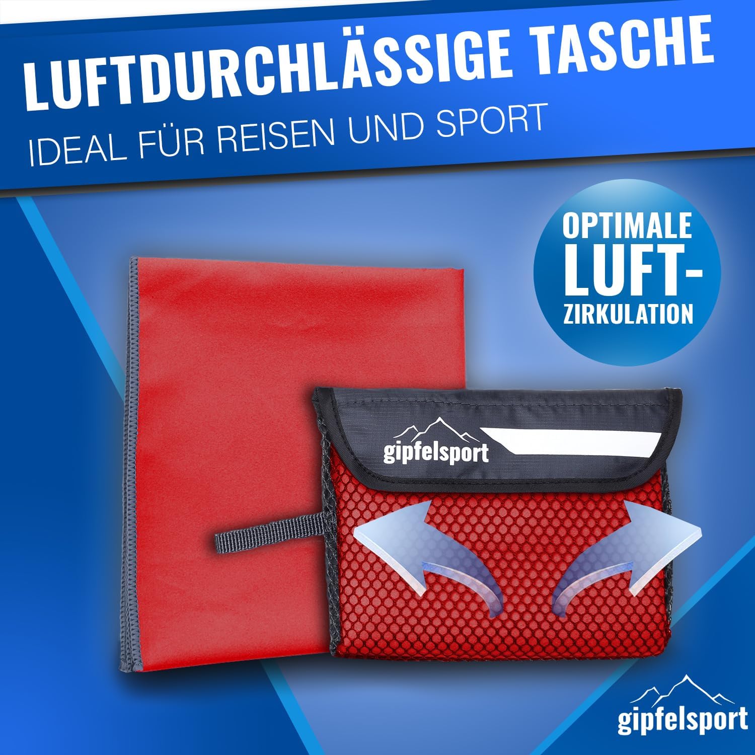 Detalle de gipfelsport Mikrofaser Handtuch 80x40 cm – schnelltrocknendes Strand- und Sporttuch in Rot
