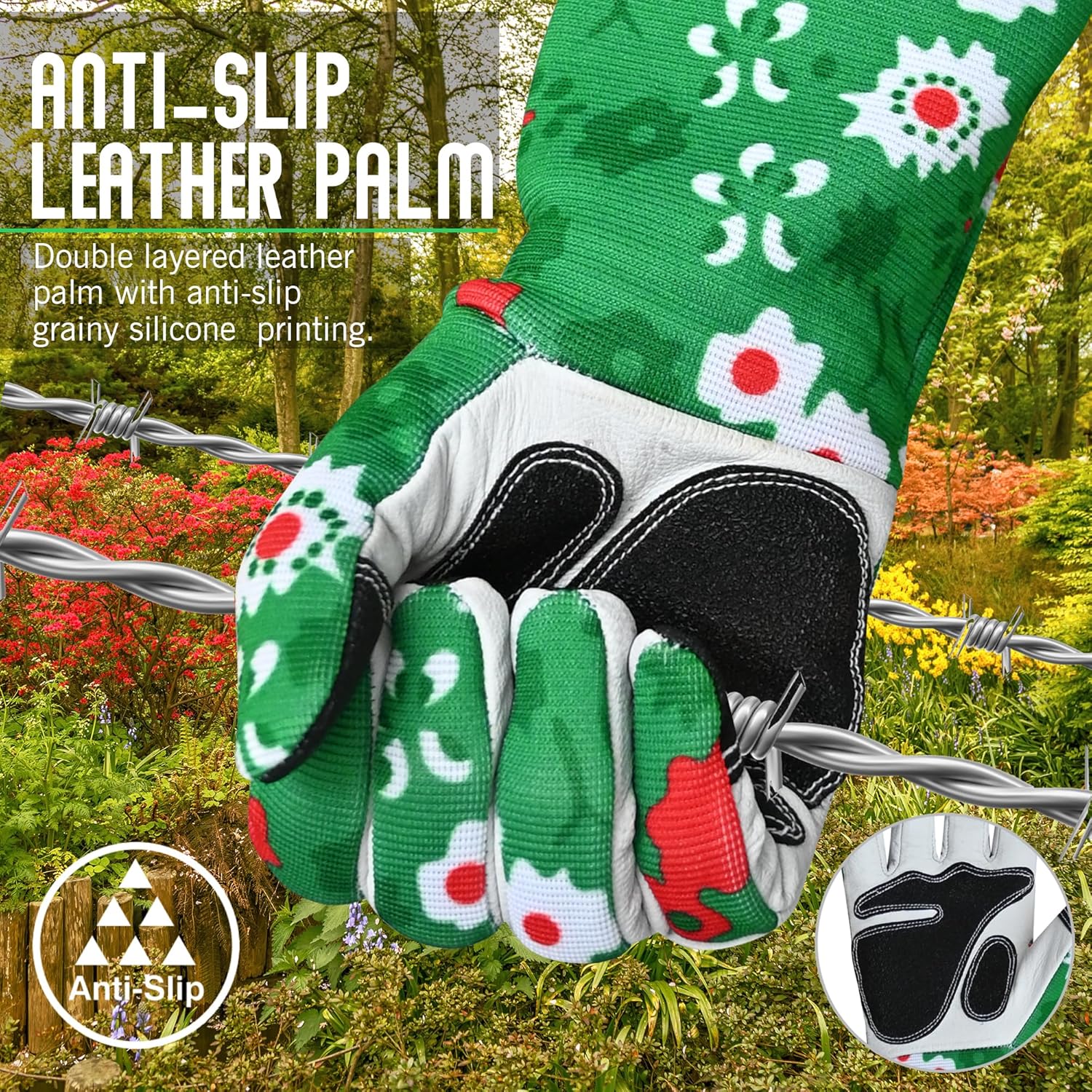 Thumbnail 3 de Westwood Fox long forearm leather gardening gloves (XL) – thorn-proof rose pruning work gloves in green